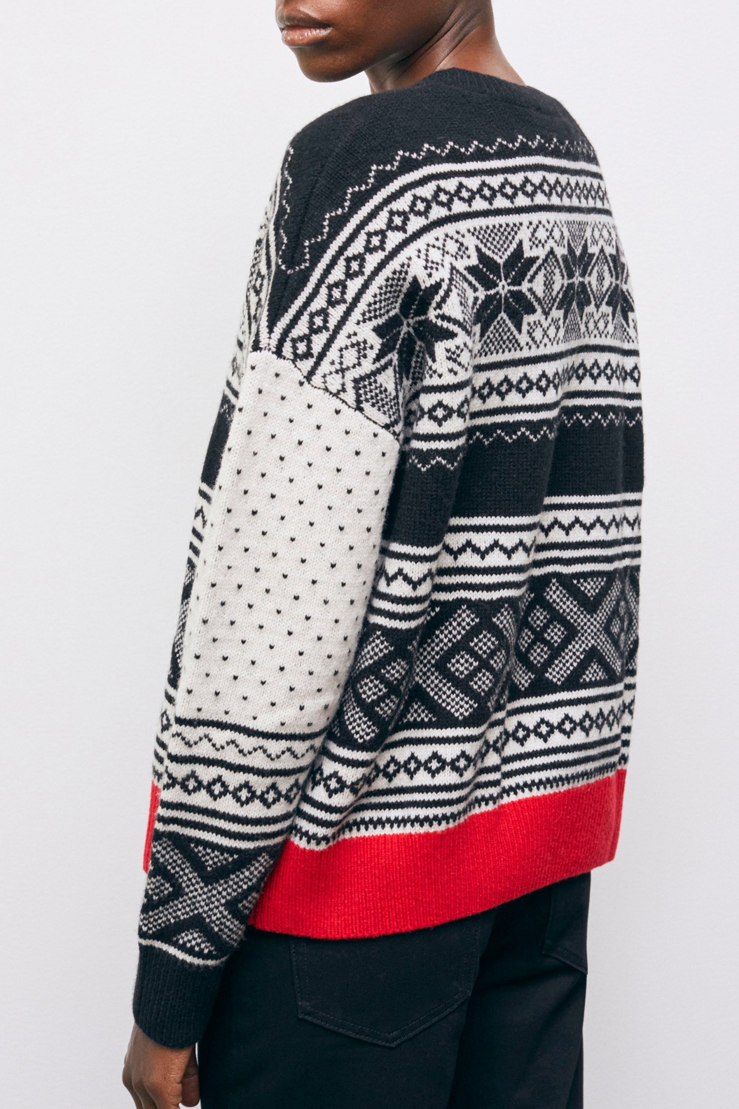 JACQUARD ROUND NECK SWEATER WITH CONTRAST RIB 5
