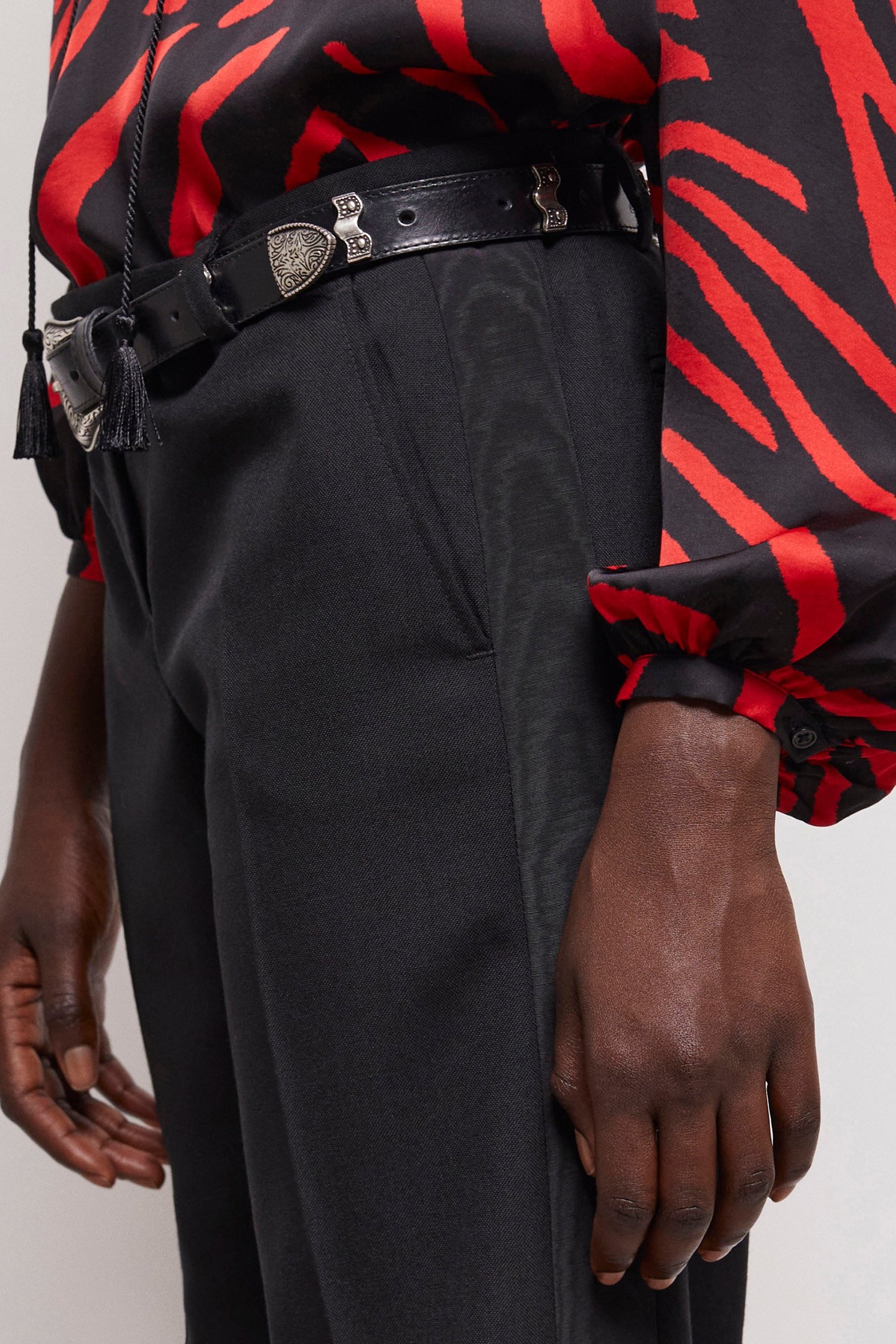 SUIT FIT PANTS MOIRE RIB FABRIC BLACK 4