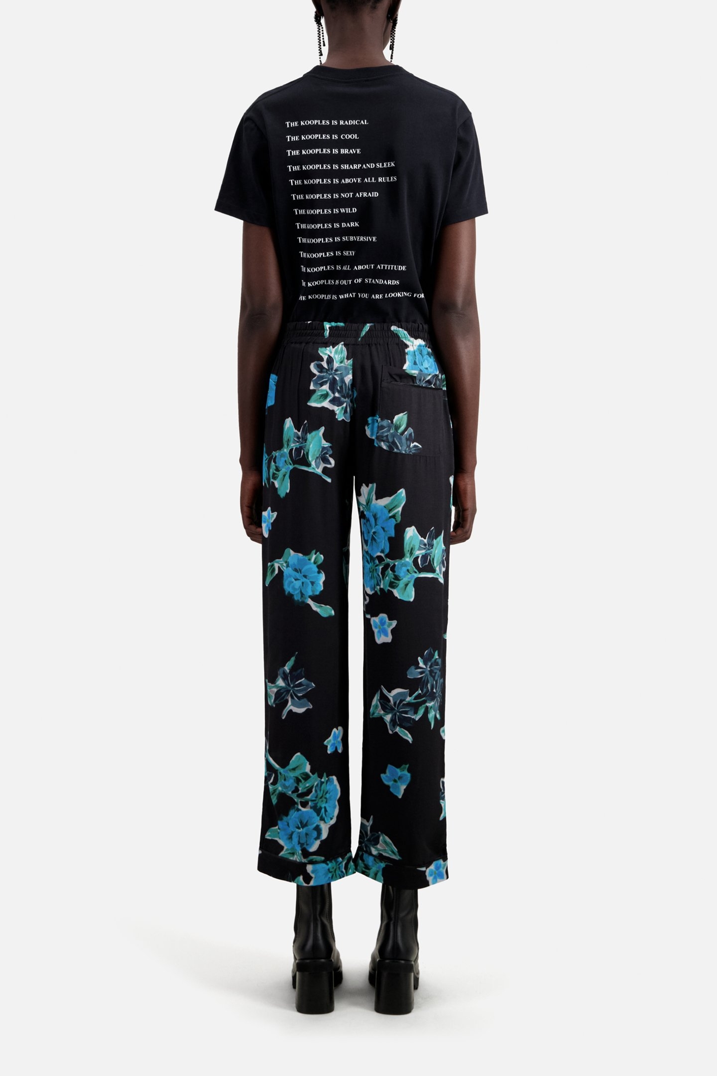 ELASTIC WAIST PAJAMA-STYLE PANTS BLACK BLUE 3