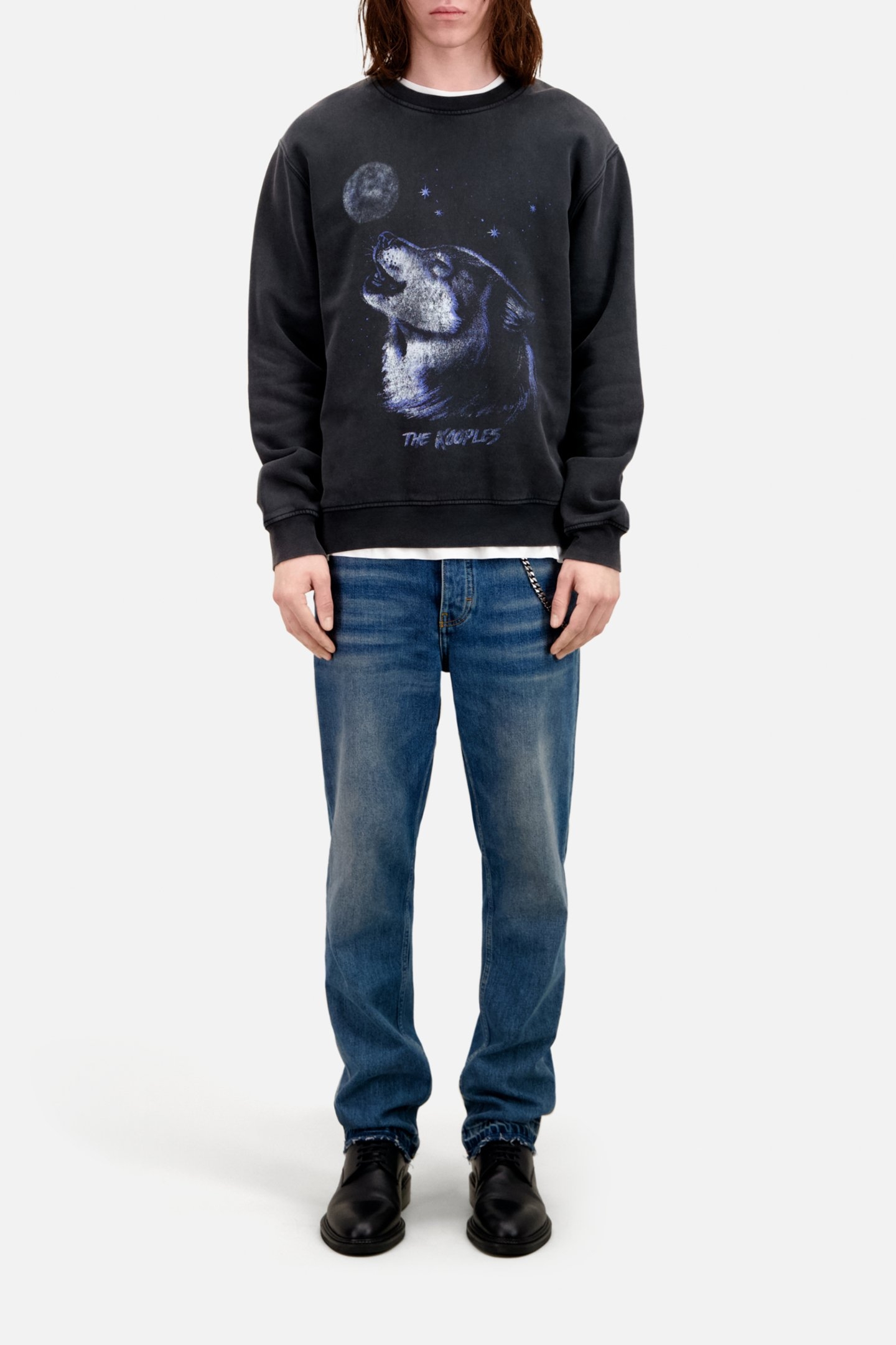 SWEAT WASH WITH WOLF PRINT BLACK WASHED 2