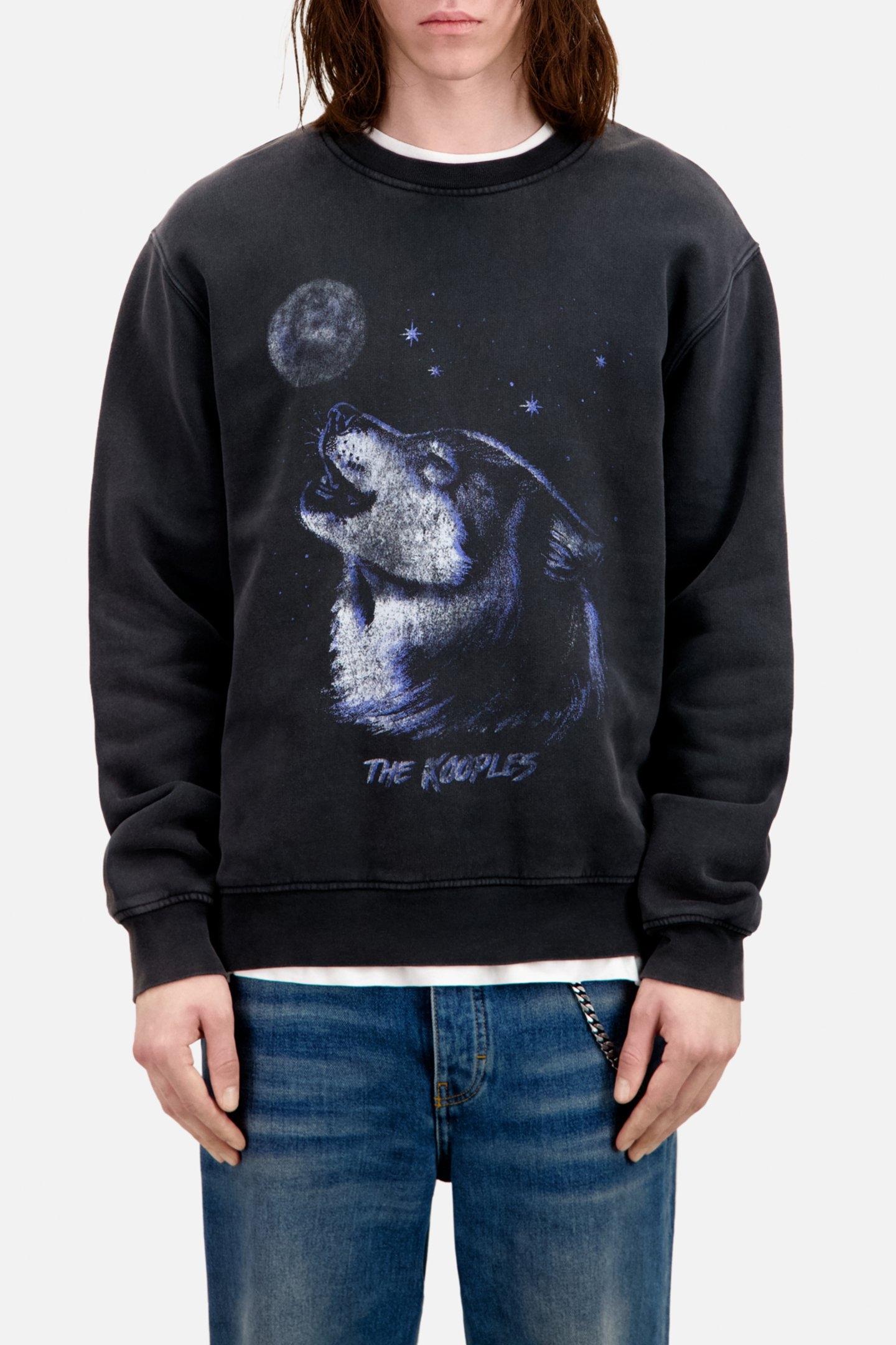 SWEAT WASH WITH WOLF PRINT BLACK WASHED 1