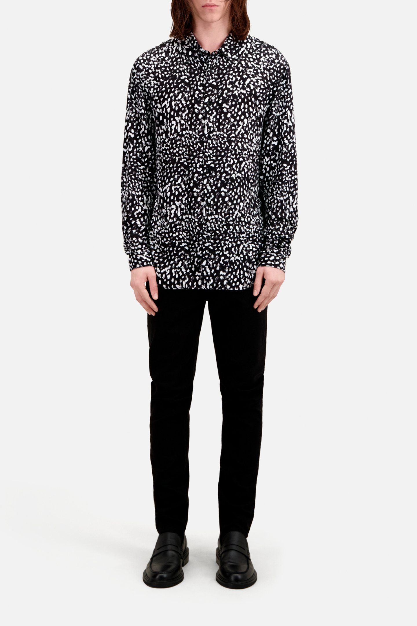 SLIM D LONG SLEEVE SHIRT BLACK-ECRU 2
