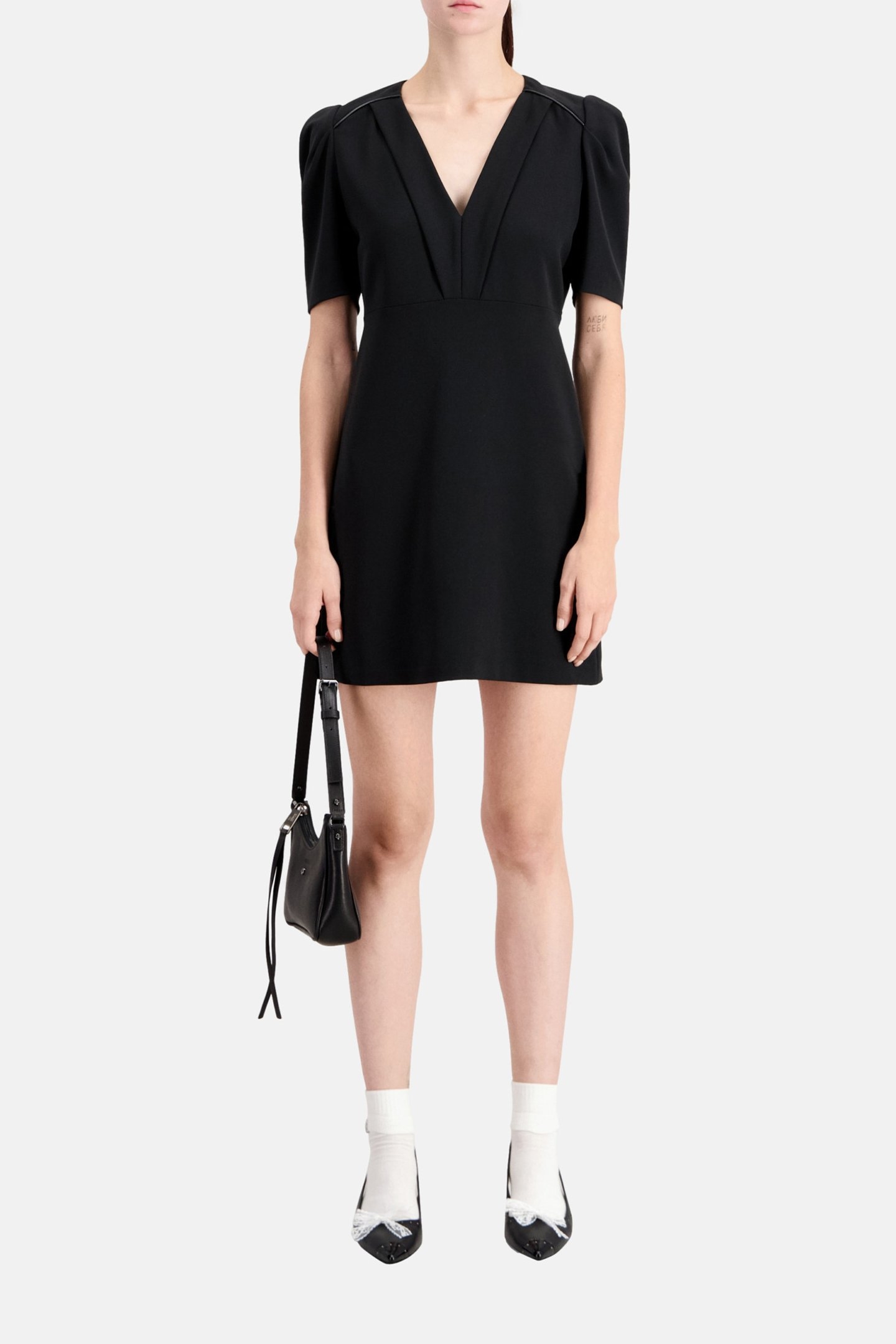 SHORT DRESS WITH LEATHER PIPING BLACK 2