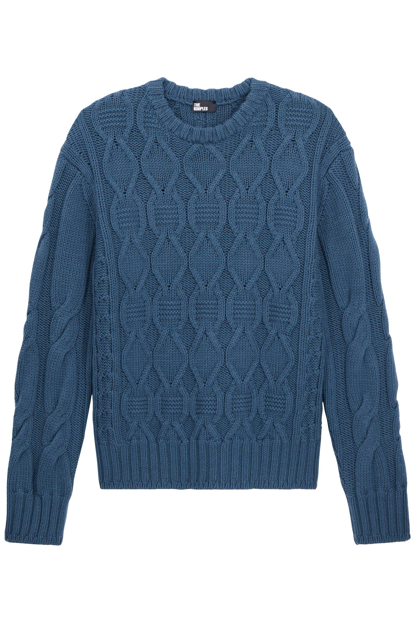 ROUND NECK SWEATER WITH CABLE PATTERN BLUE PETROL 1