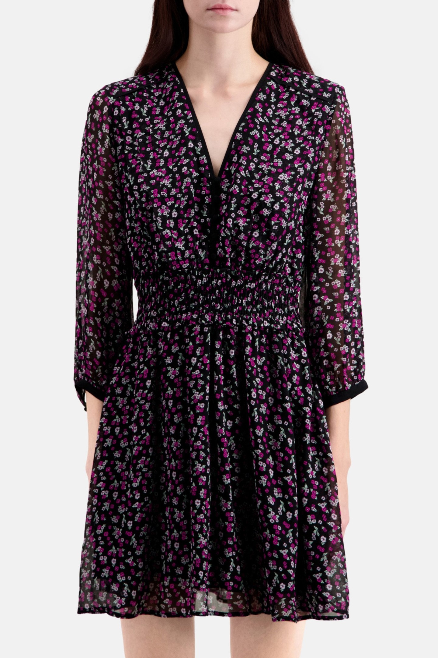 SHORT DRESS WITH 3/4 SLEEVES BLACK/PINK 1