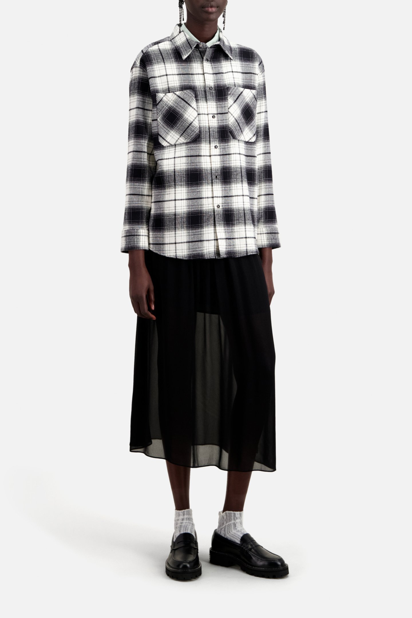 LONG-SLEEVED PLAID SHIRT BLACK WHITE 5