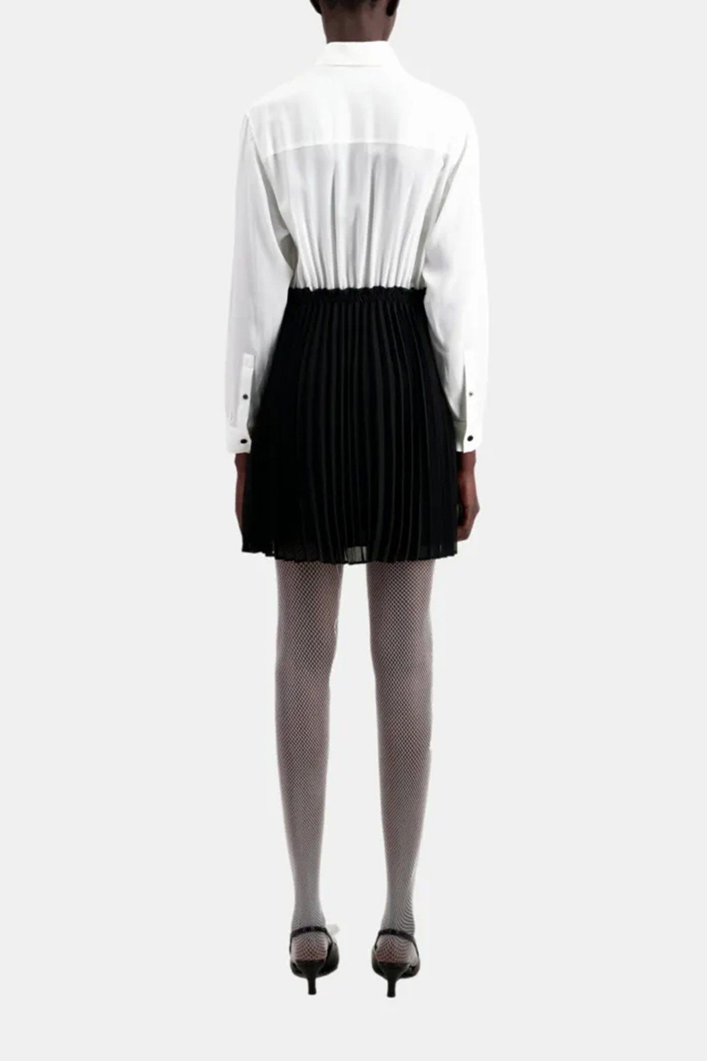 DRESS TOP SHIRT BOTTOM PLEATED SKIRT BLACK WHITE 3