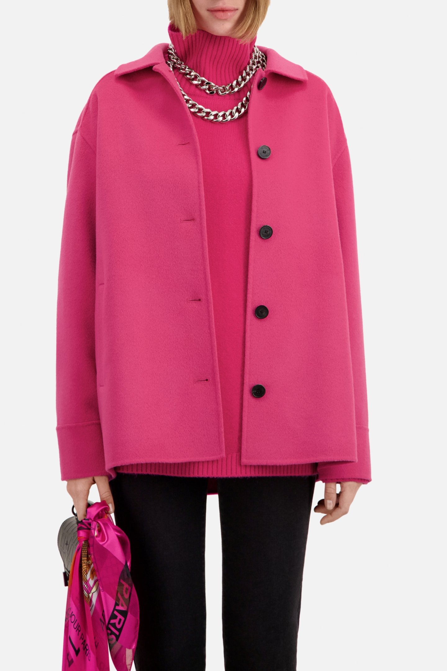 FRINGE DOUBLE FACE JACKET FUSHIA 1