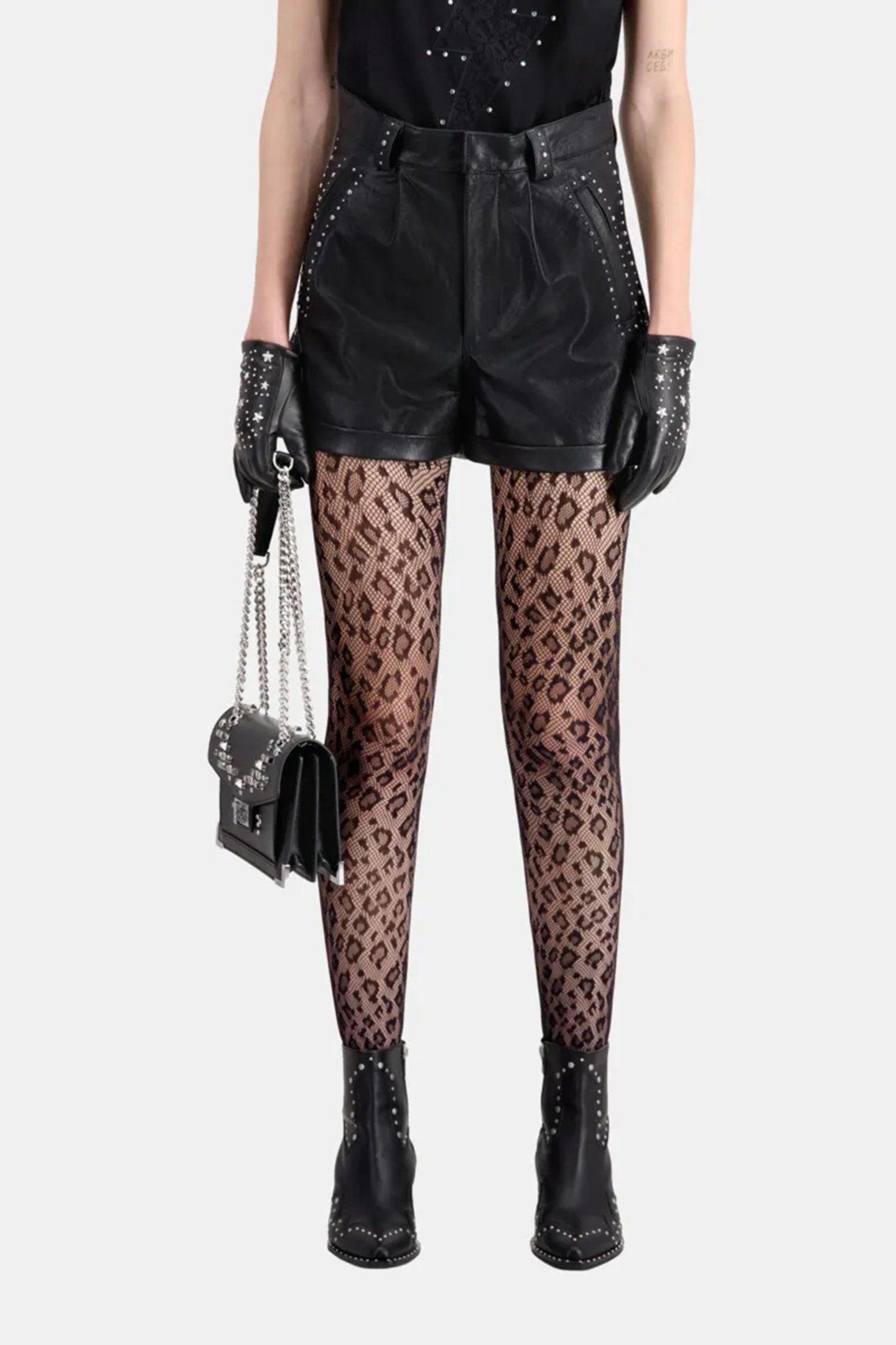 LEATHER SHORTS WITH STUD DETAILS BLACK 1