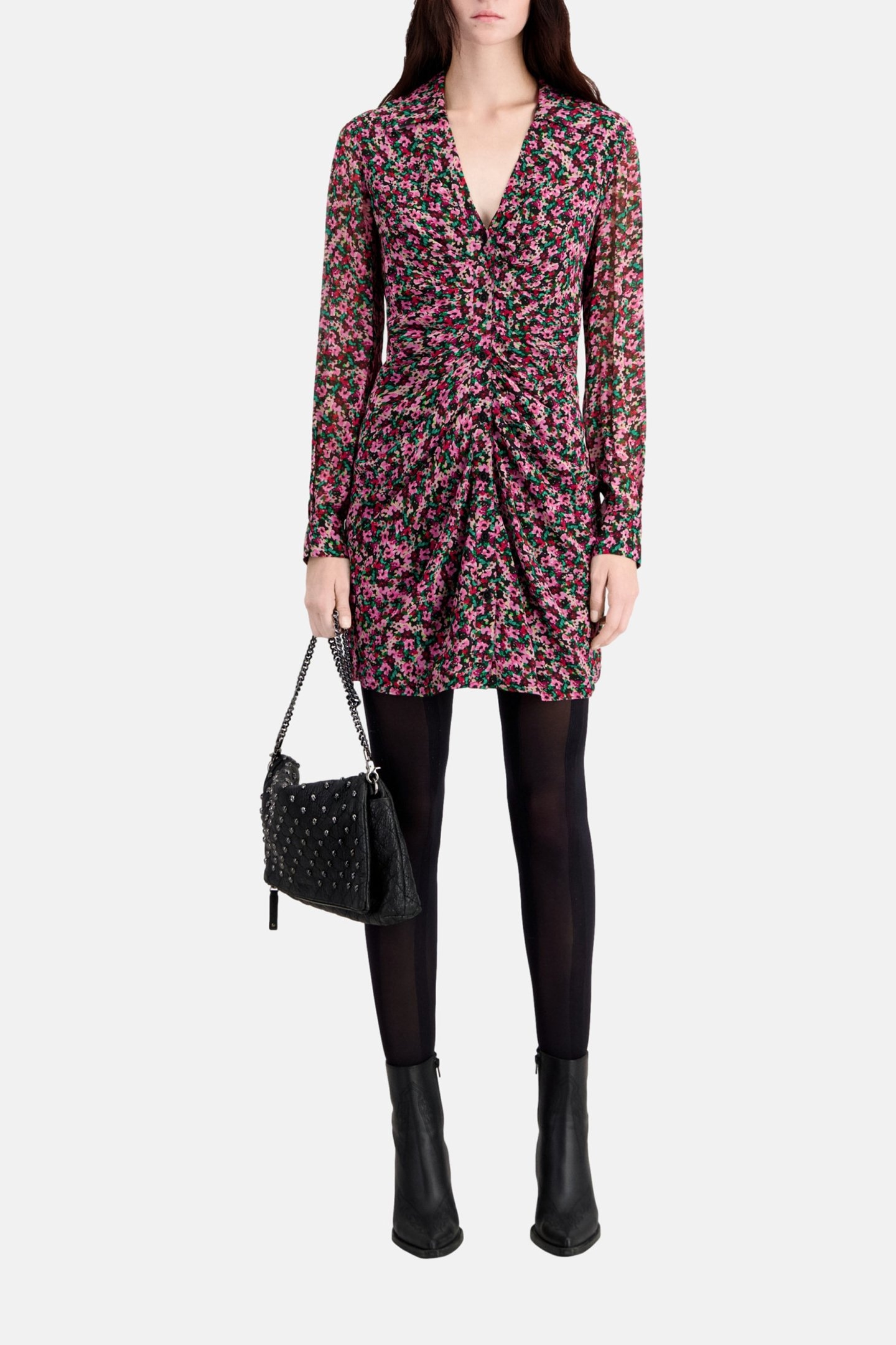 SHORT BUTTONED DRAPED DRESS MULTICOLOR 2