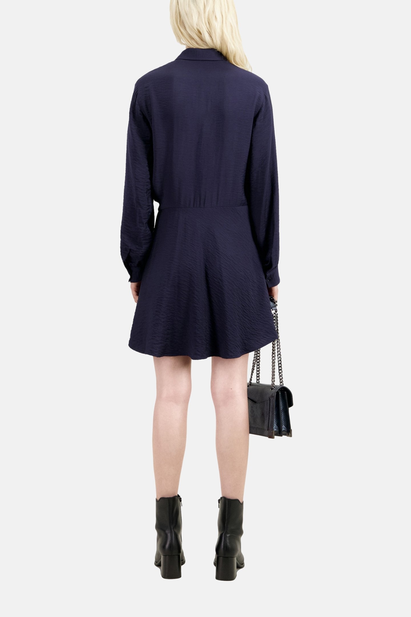 LONG-SLEEVED TIE-UP SHIRT DRESS NAVY 3