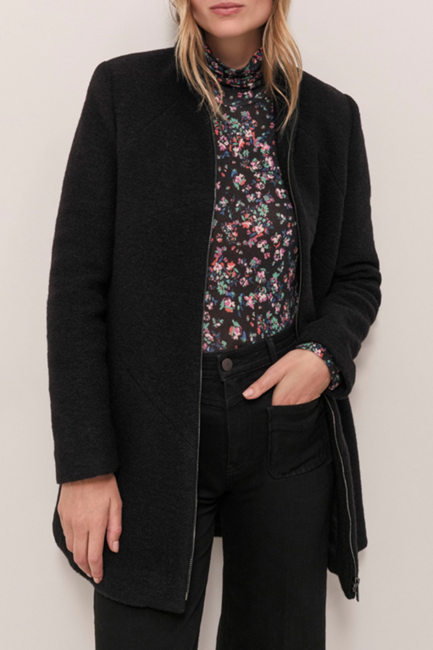 DOFFEN - STRAIGHT BLACK BOILED WOOL COAT 4