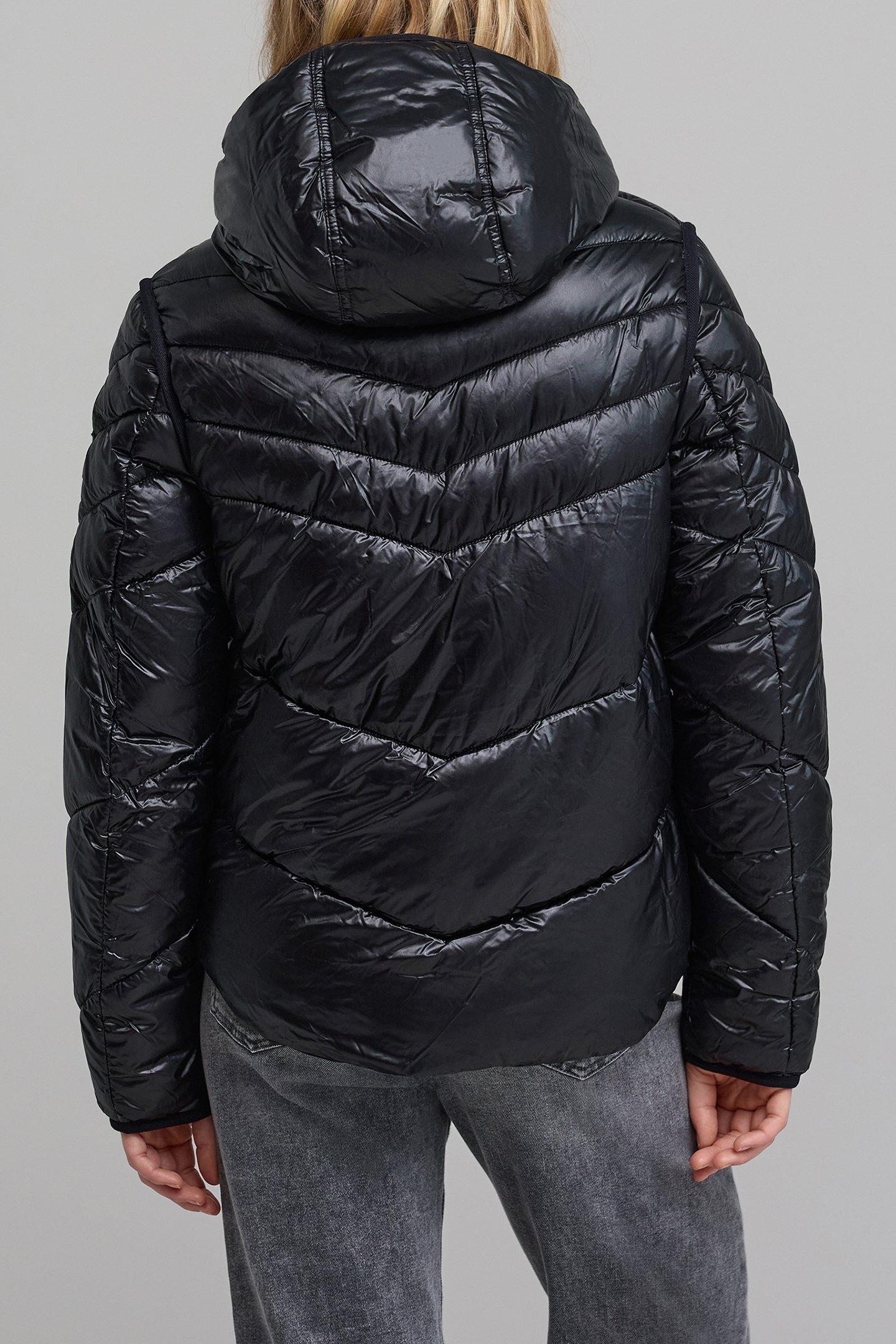 BLACK SHORT PADDED JACKET WITH METALLIC LINING 2