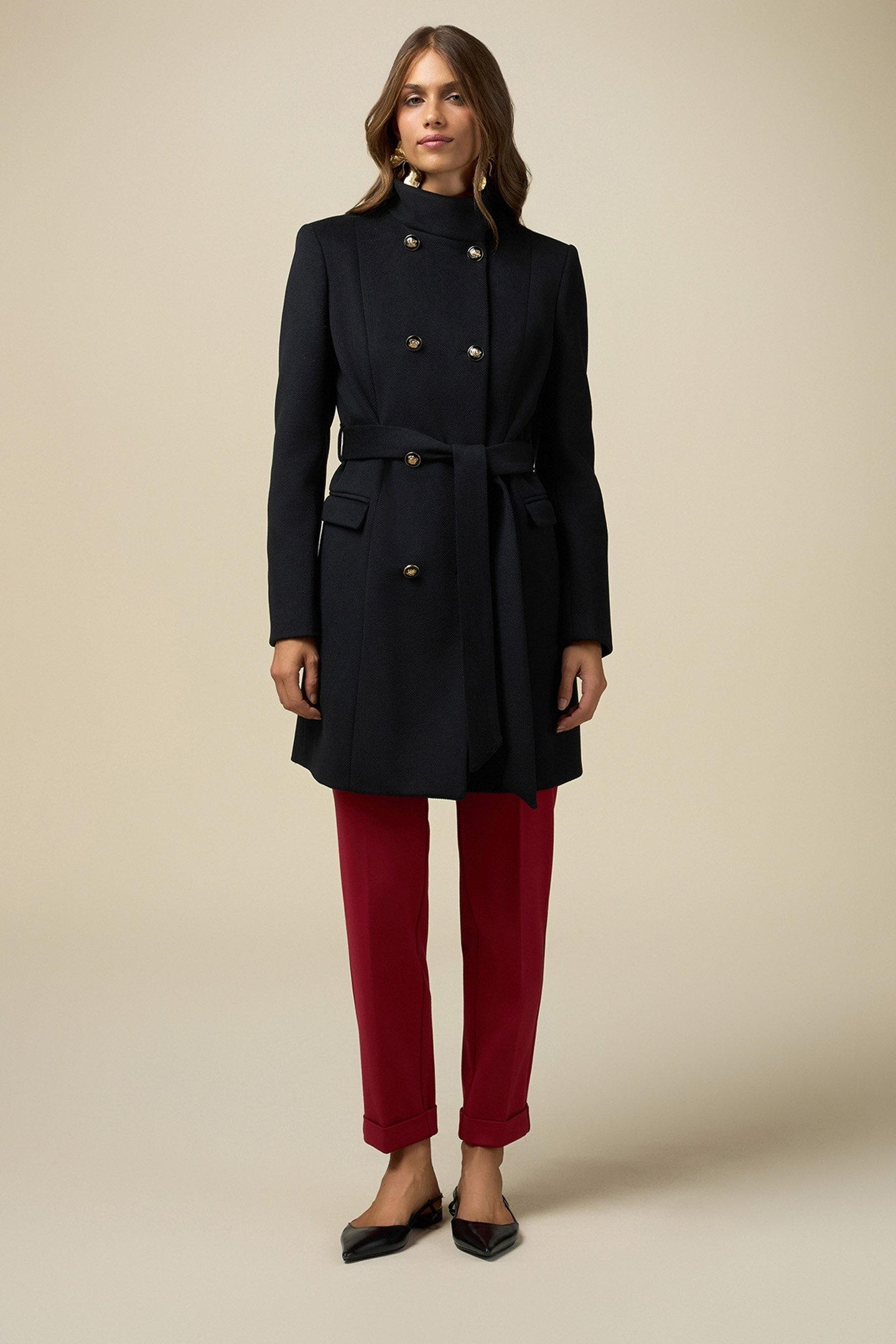 DOUBLE-BREASTED COAT WITH BELT BLACK 1