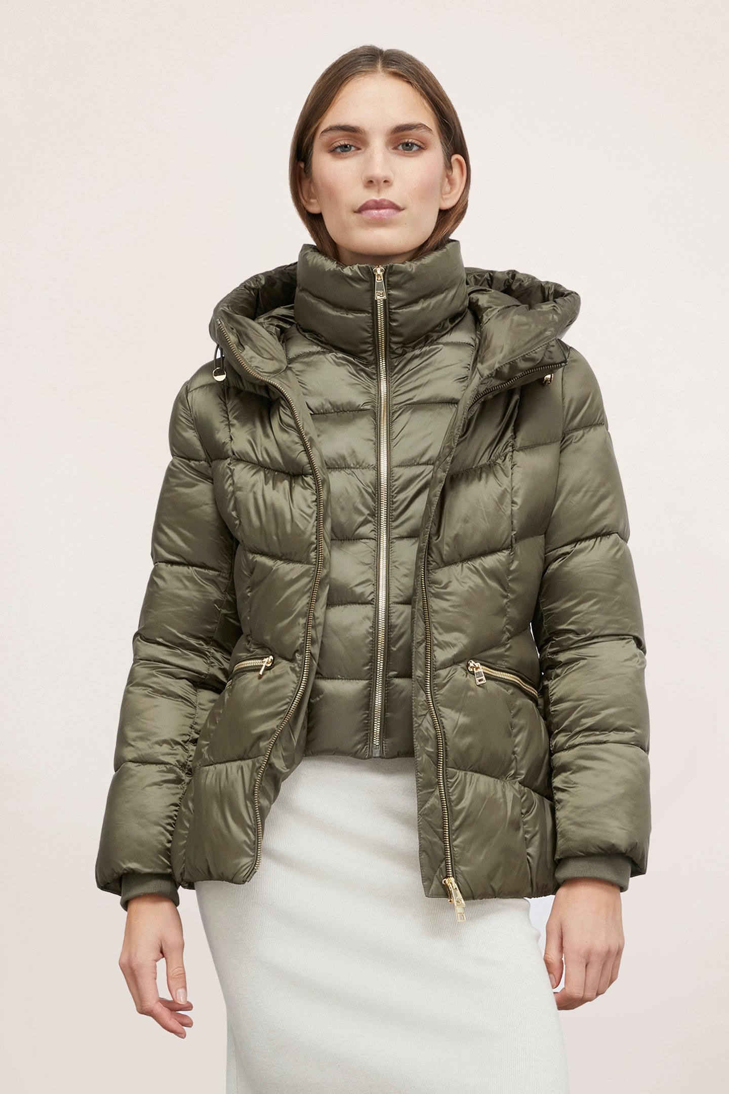PADDED JACKET WITH HOOD AND DOUBLE ZIPPER MILITARY GREEN 1