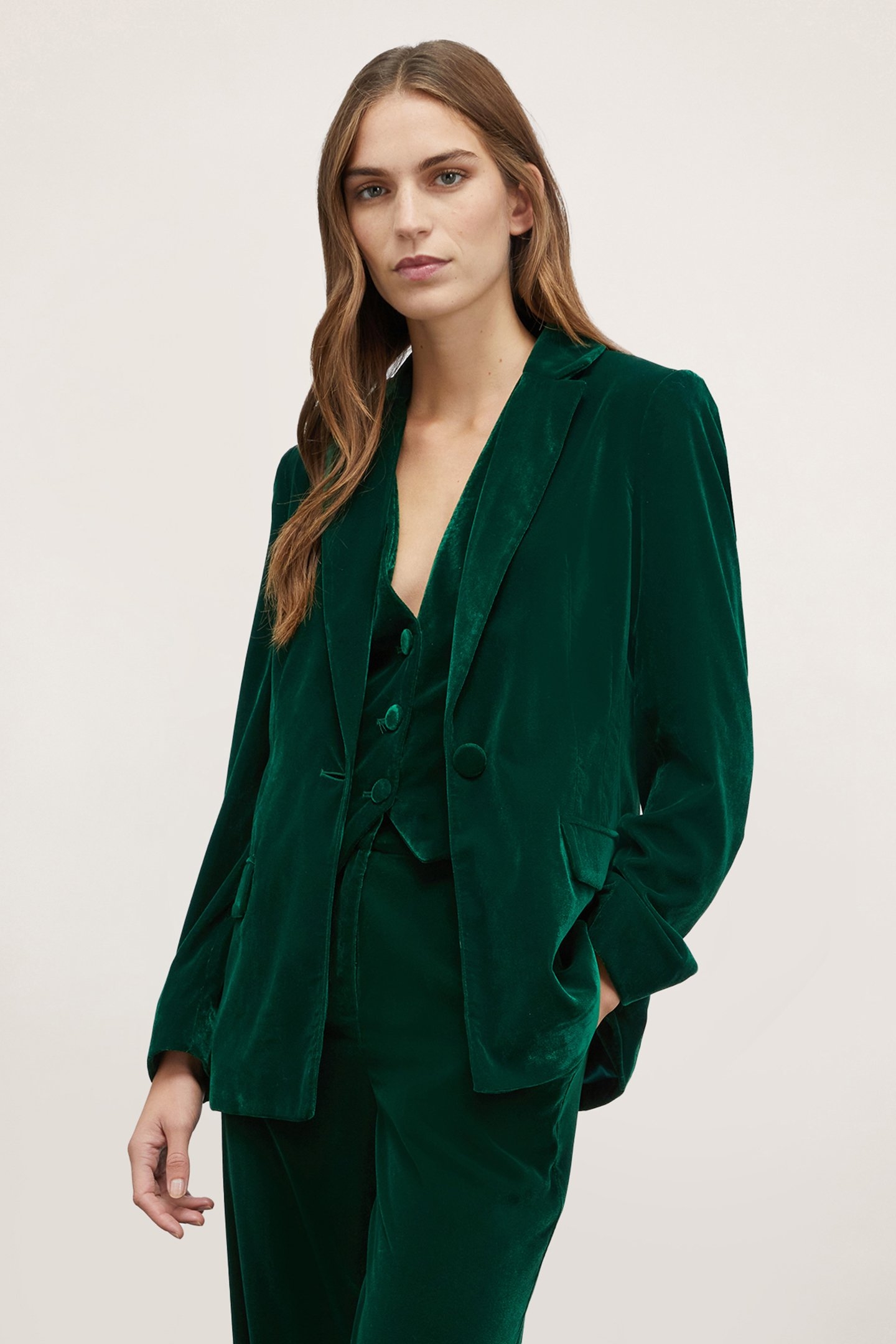 SMOOTH VELVET BLAZER JACKET GREEN 1