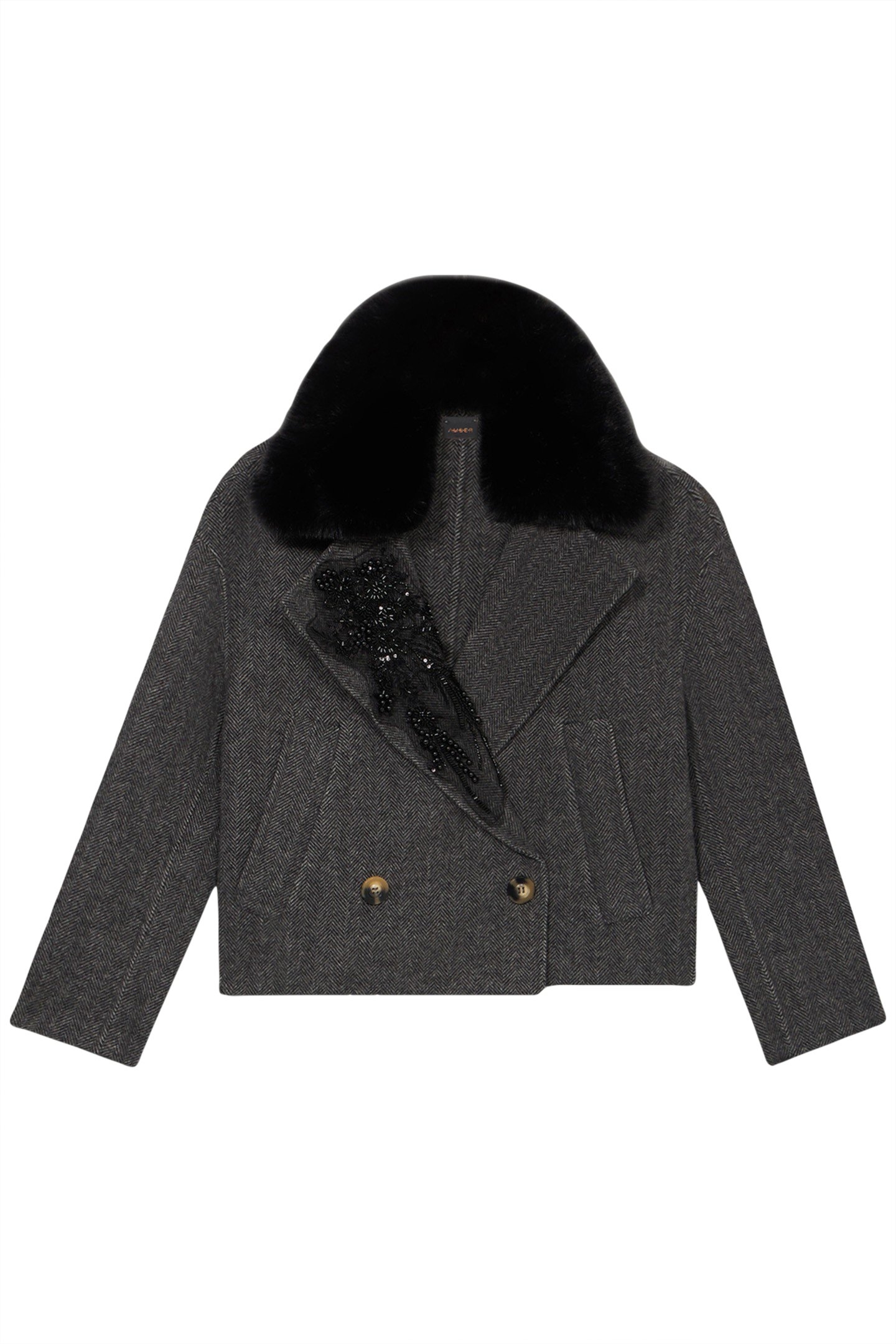 SHORT COAT WITH JEWEL PATCH GREY 3