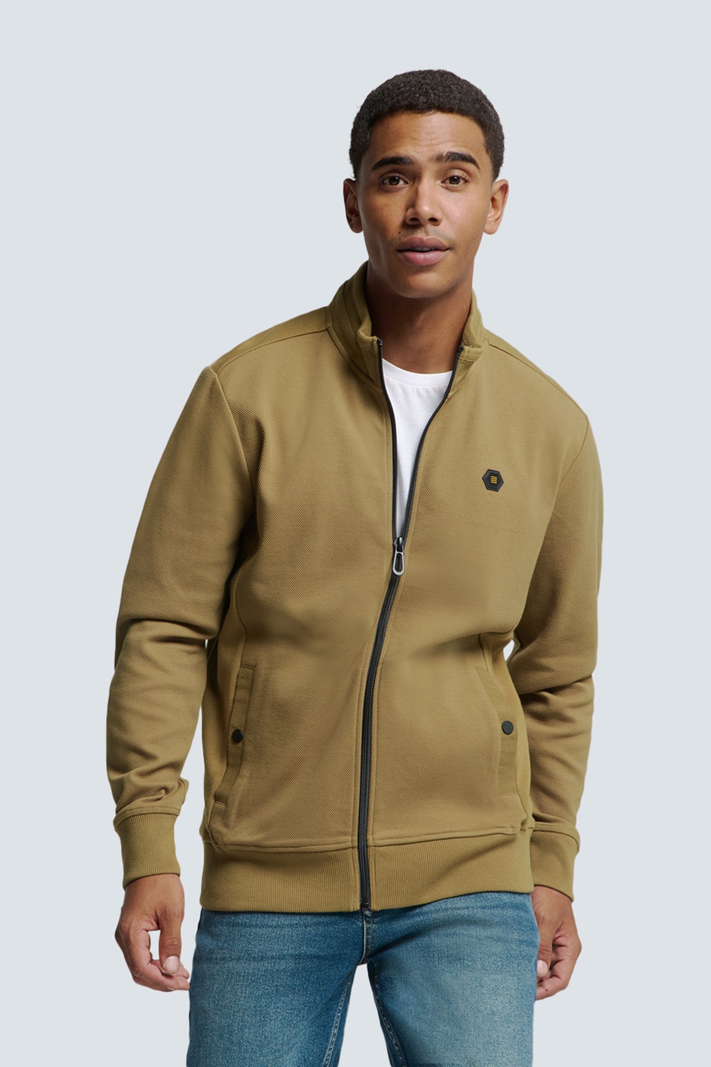 SWEATER FULL ZIPPER TWILL JACQUARD KHAKI 1