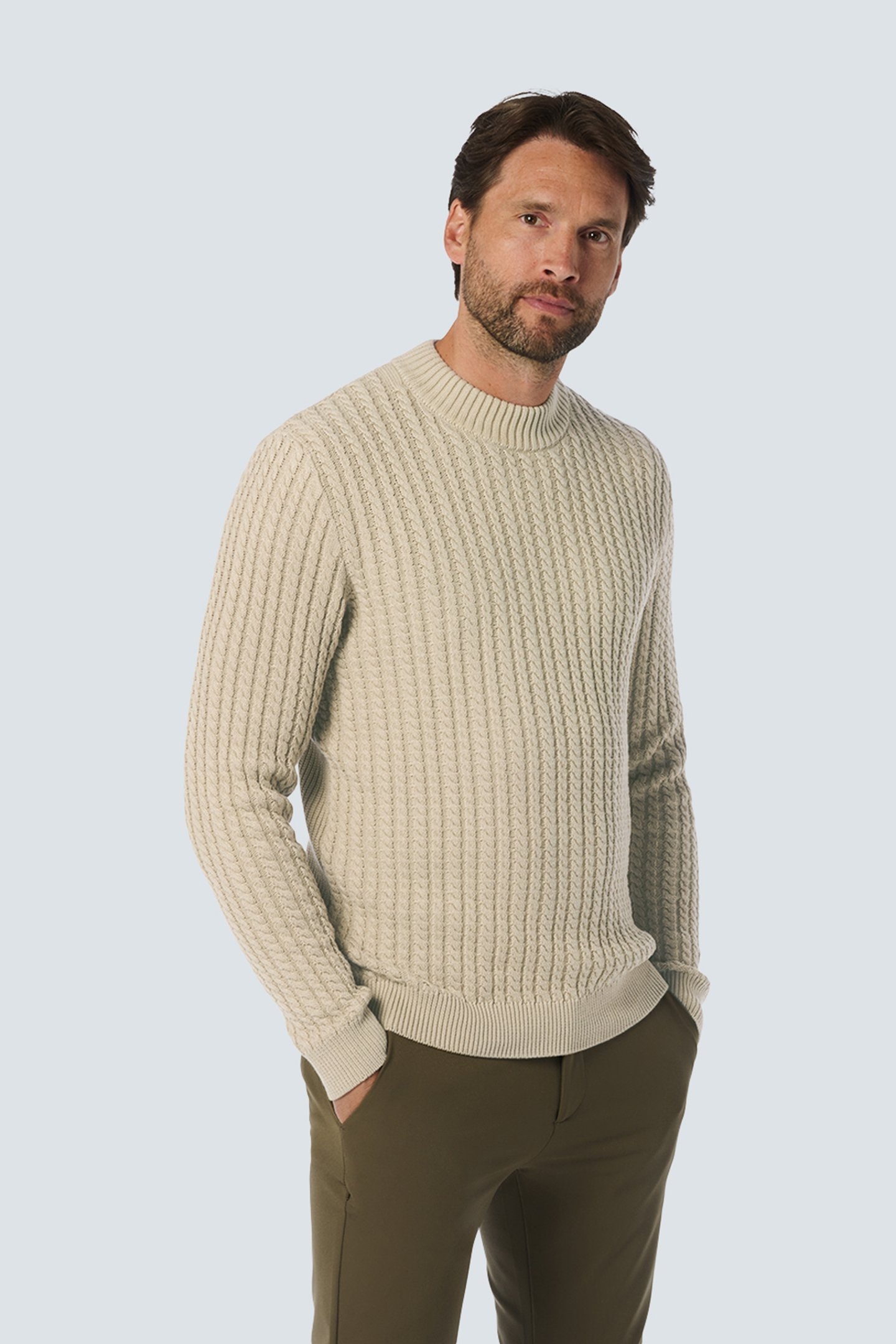 PULLOVER CREWNECK CABLE JACQUARD CEMENT 1