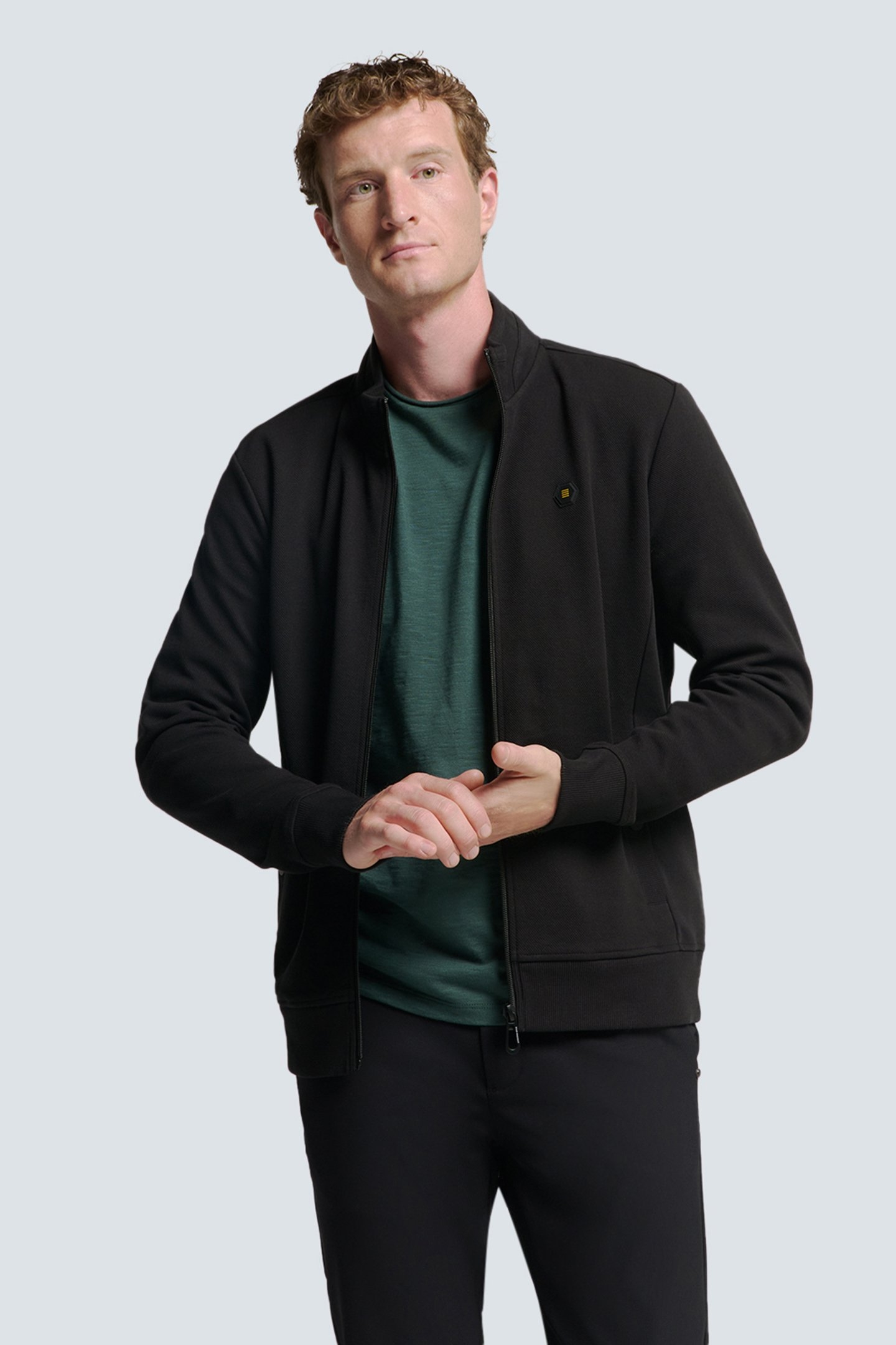 SWEATER FULL ZIPPER TWILL JACQUARD BLACK 1