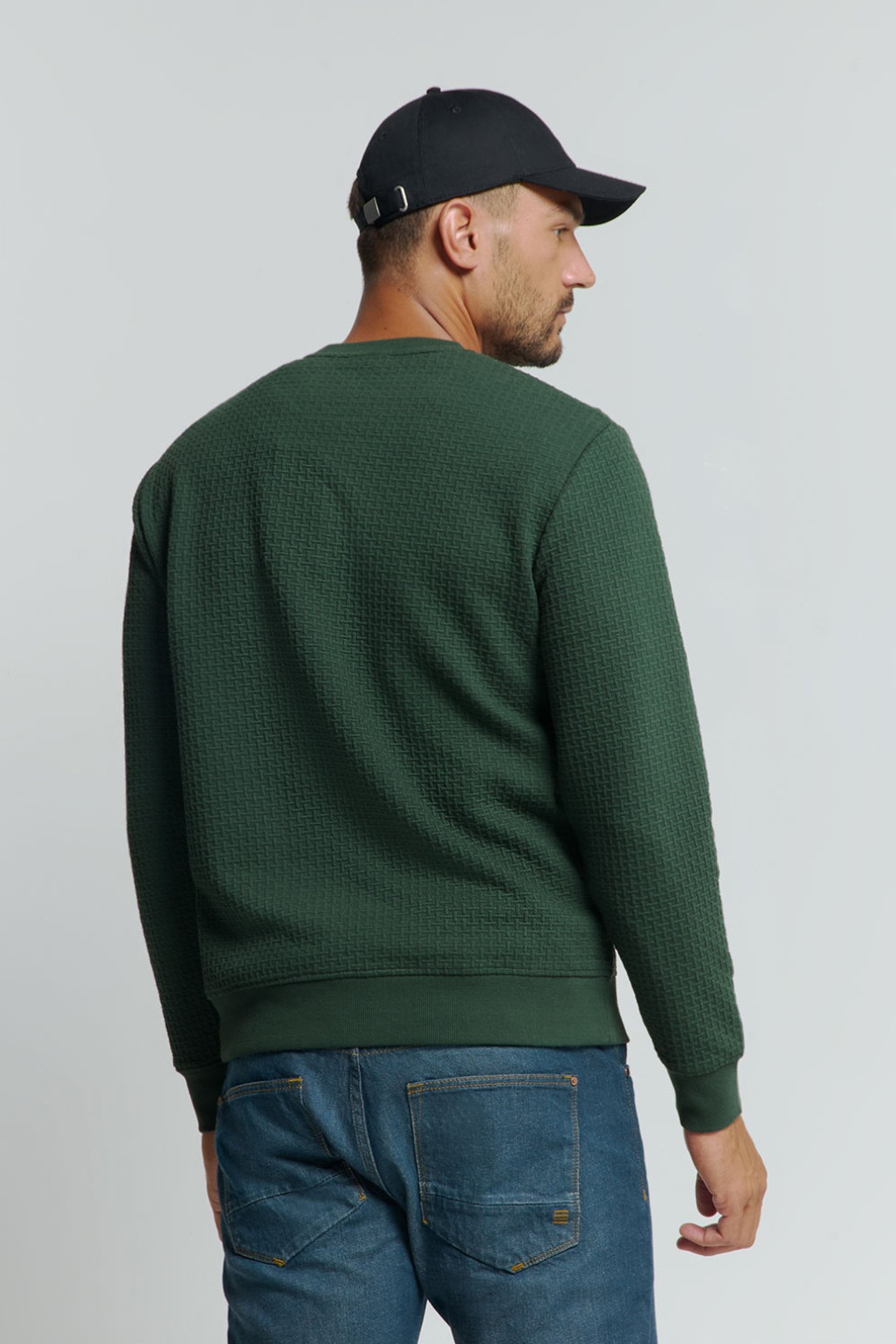 SWEATER CREWNECK DOUBLE LAYER JACQUARD STRETCH DARK GREEN 2
