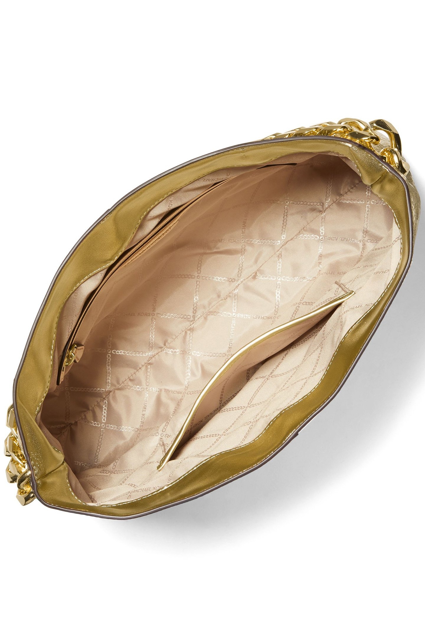 LARGE CHAIN HOBO SHOULDER BAG IN PALE GOLD 3