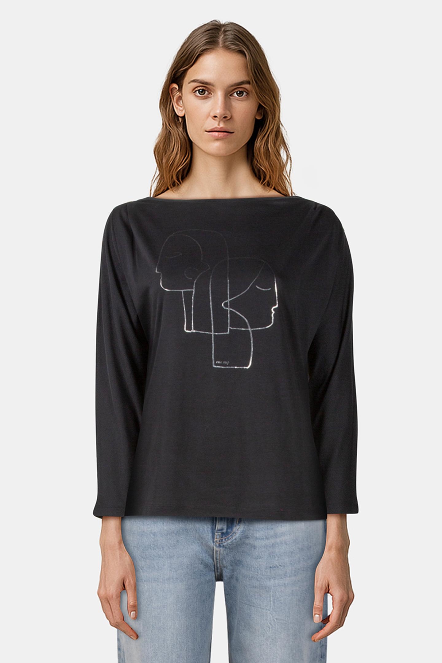 MARNIE - BLACK T-SHIRT WITH SILVER FOIL SCREEN PRINT OF DANC 2