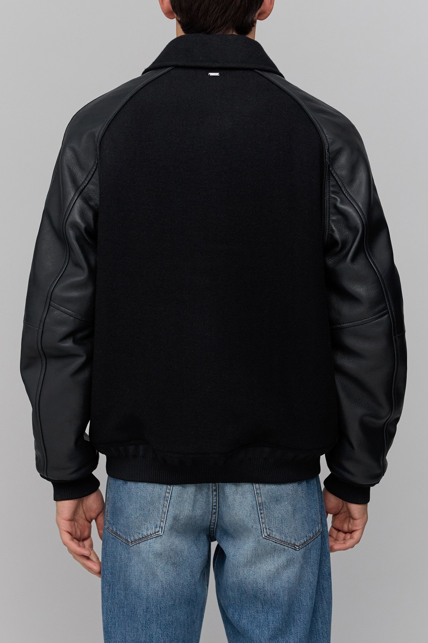 BLACK MIXED CHROME-FREE LEATHER VARSITY JACKET BLACK 2