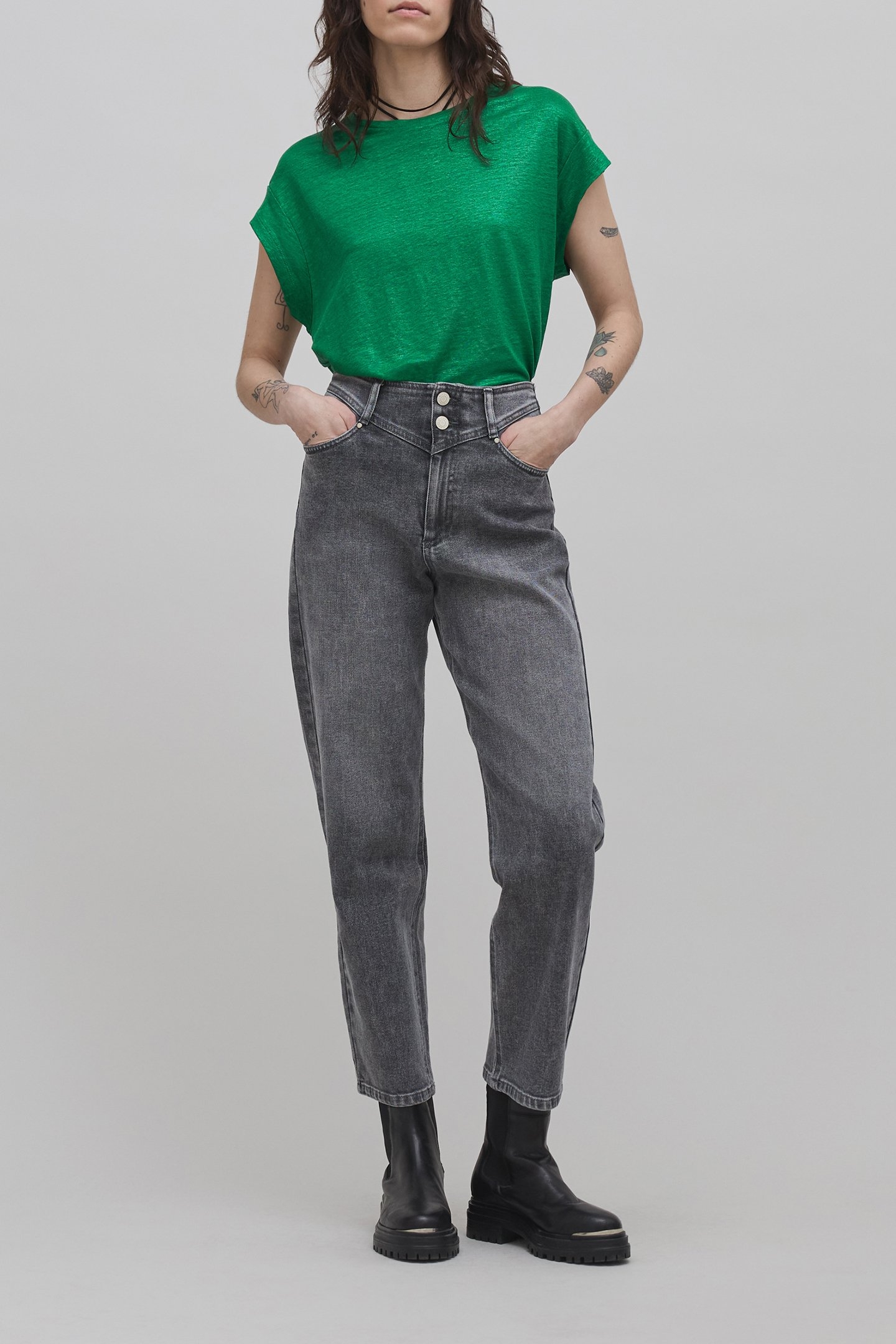 GREEN PRE-KNIT LINEN-FOIL TEE-SHIRT GREEN 3