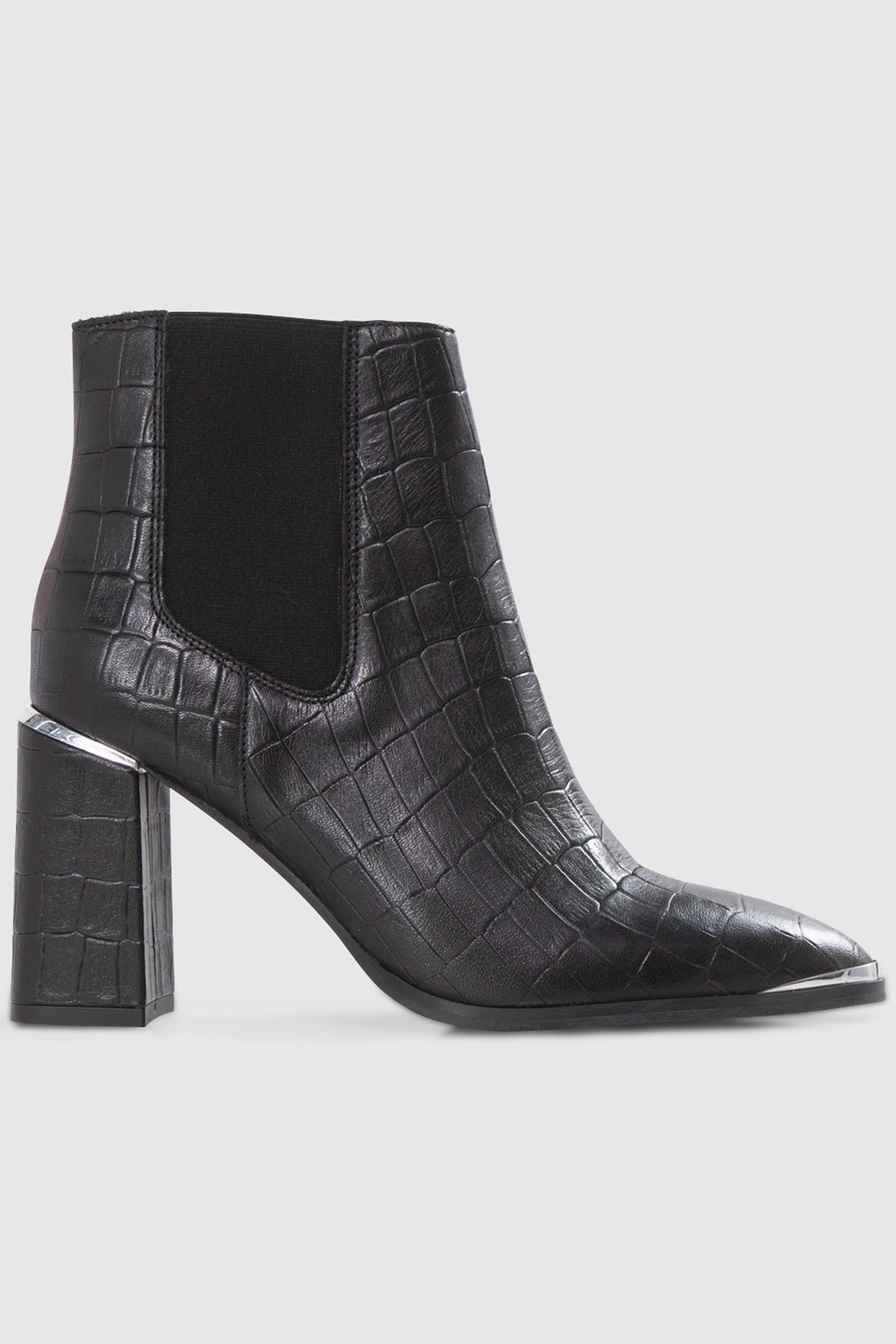 BLACK EMBOSSED LEATHER LOW BOOTS WITH METAL CLIP BLACK 1