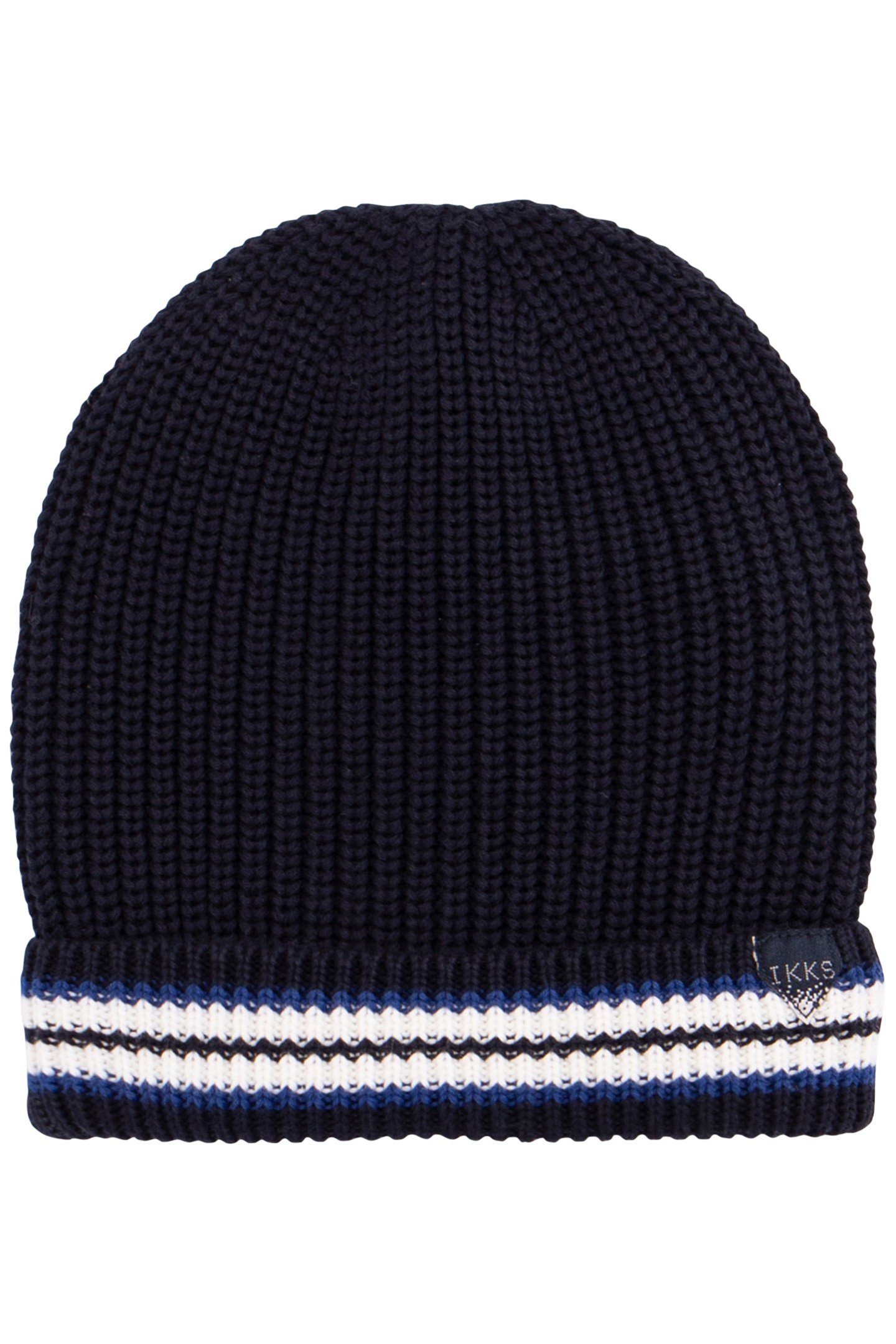 BABY BOY NAVY KNITTED HAT WITH STRIPES FILLING 1
