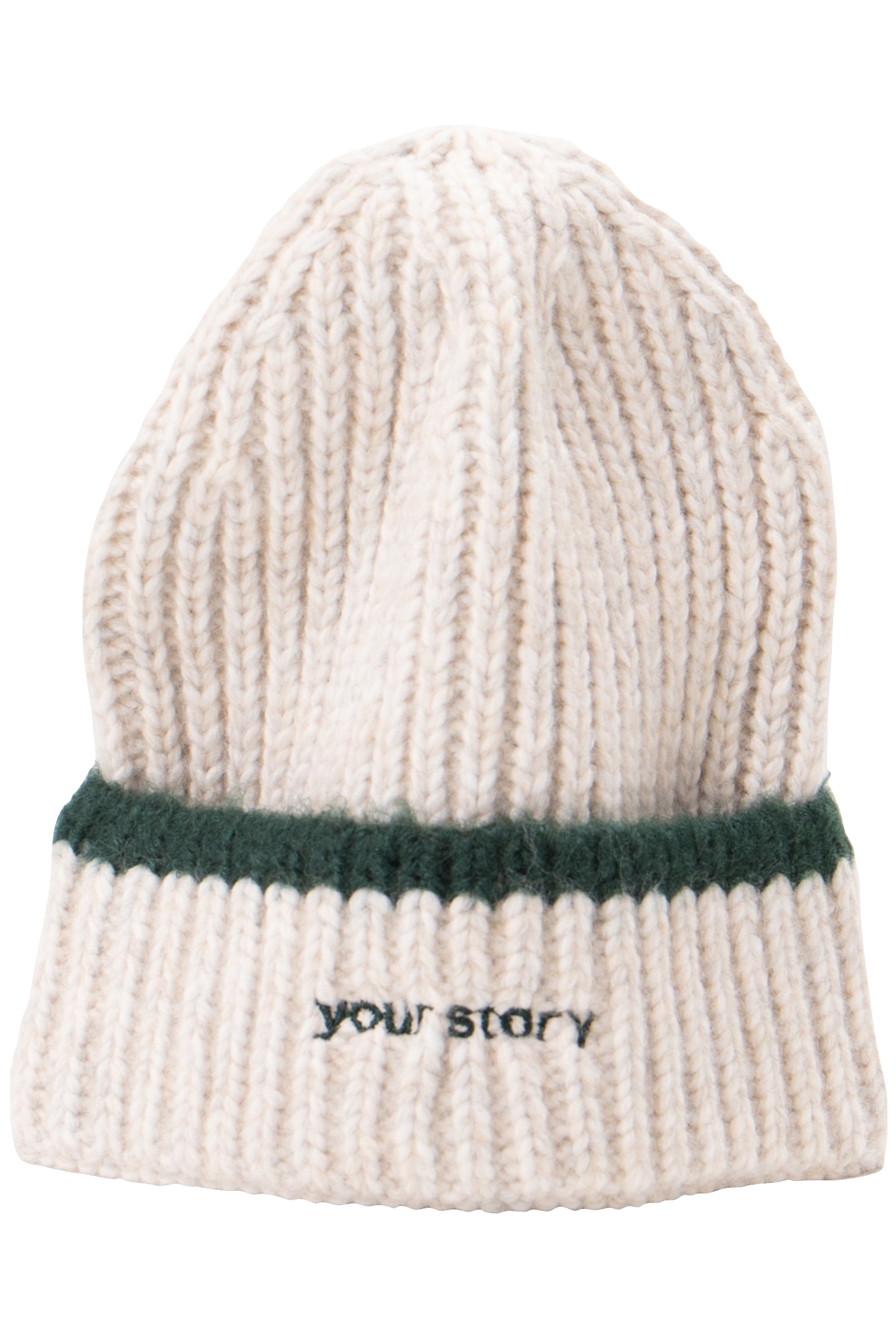 GIRL'S RIBBED KNIT ECRU HAT WITH EMBROIDERED MESSAGE 3