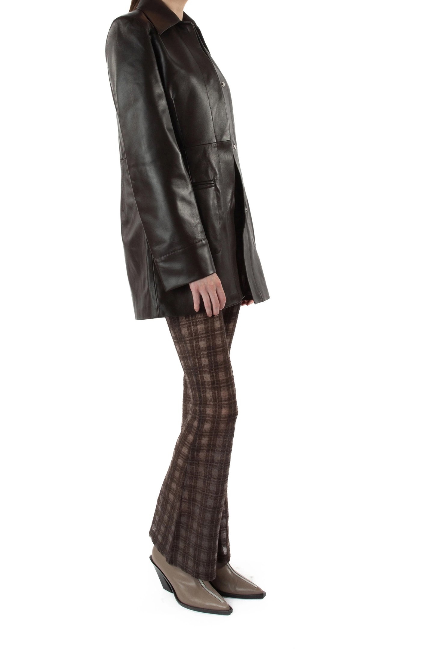 MID LEATHER COAT BROWN 4