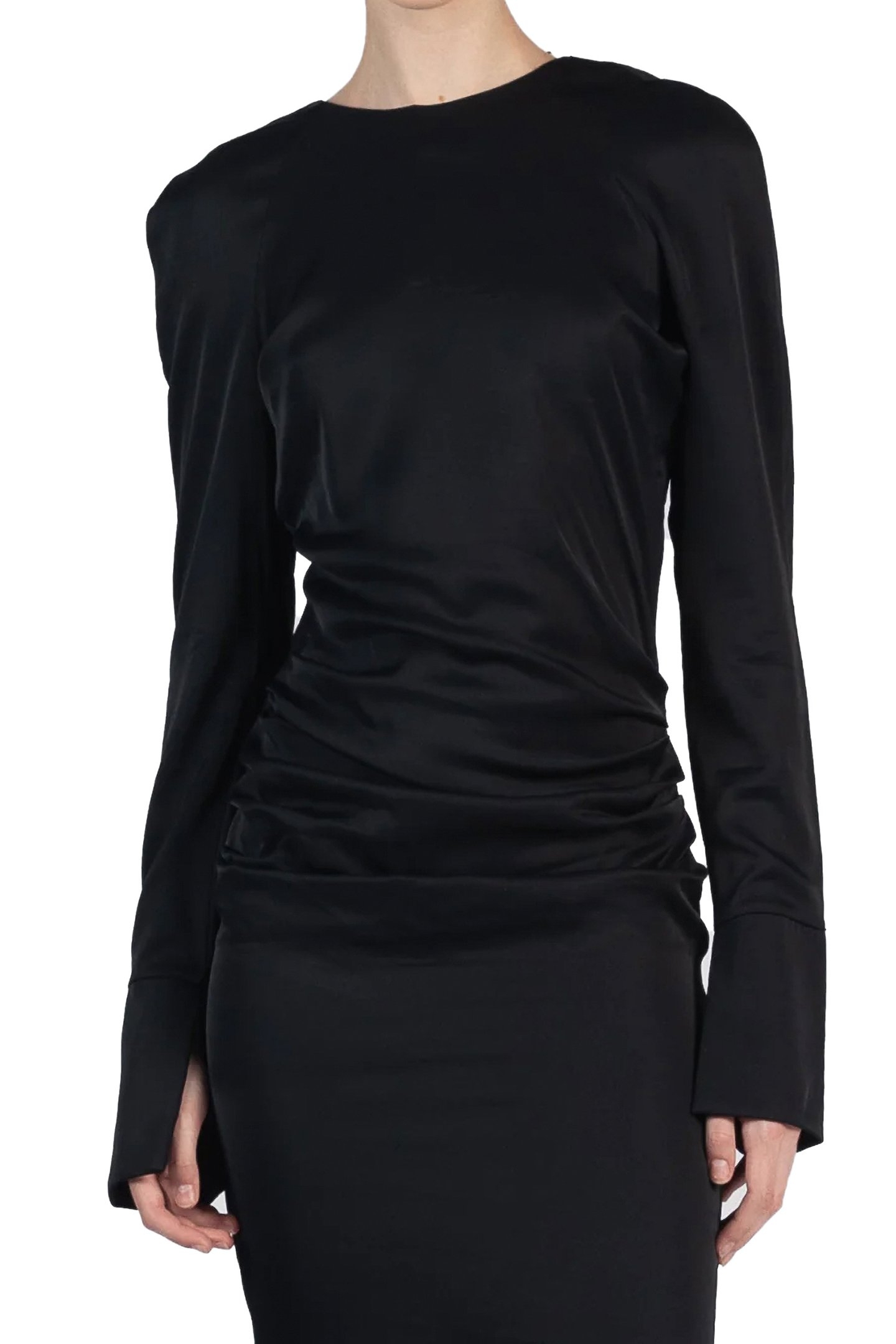 GATHERED LONG SLEEVE DRESS BLACK 3