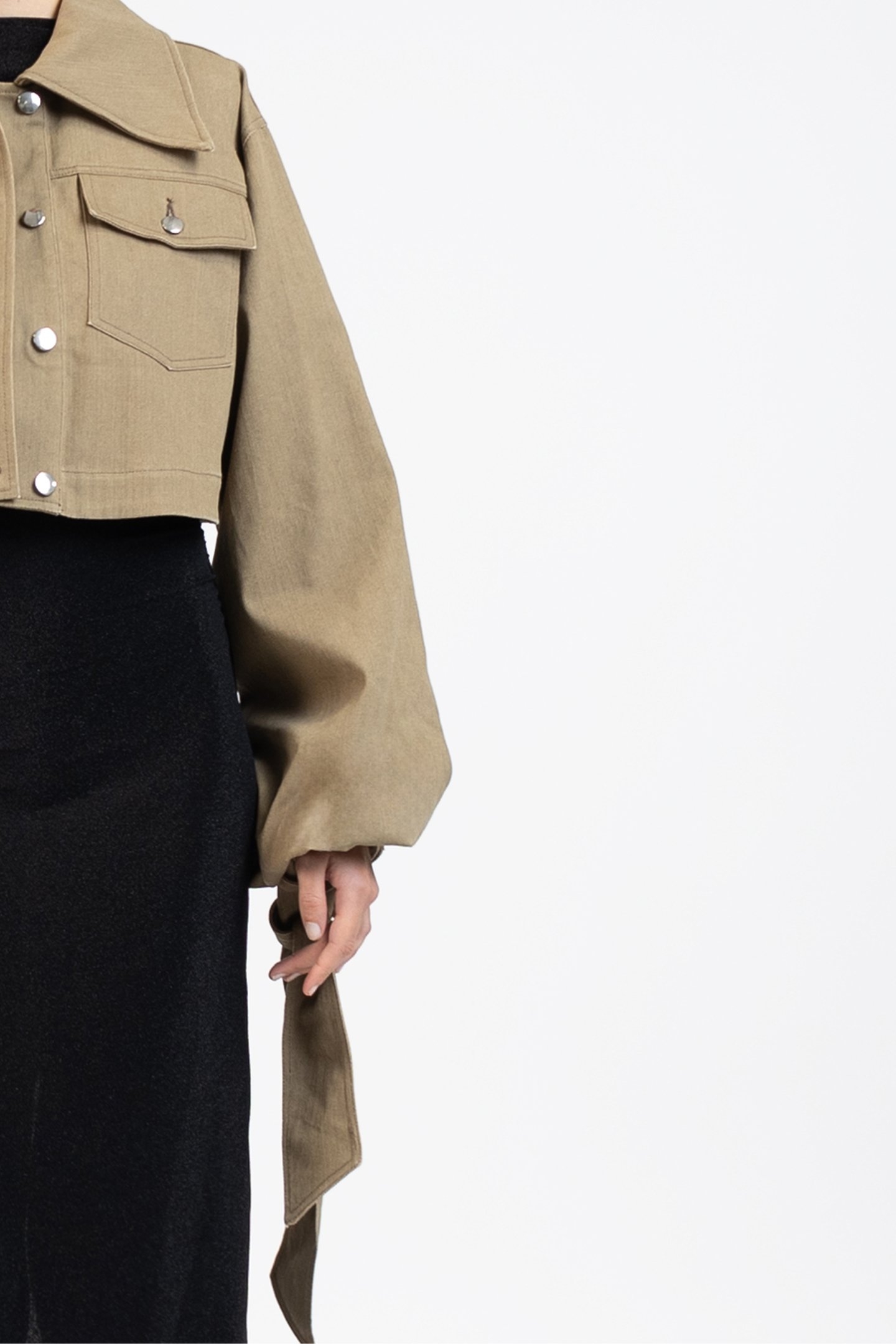 DENIM JACKET WITH MAXI SLEEVES KHAKI 4