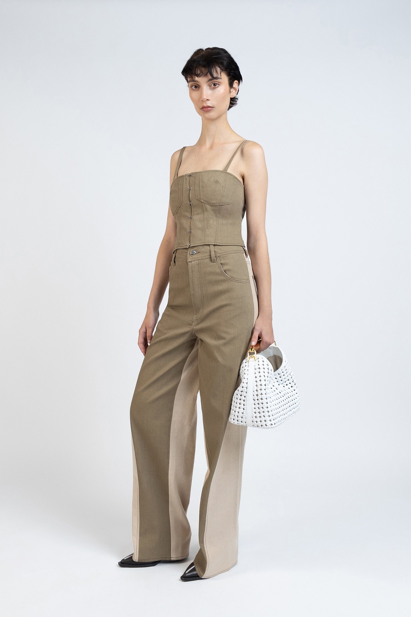 REVERSE DENIM BAGGY TROUSERS KHAKI 1