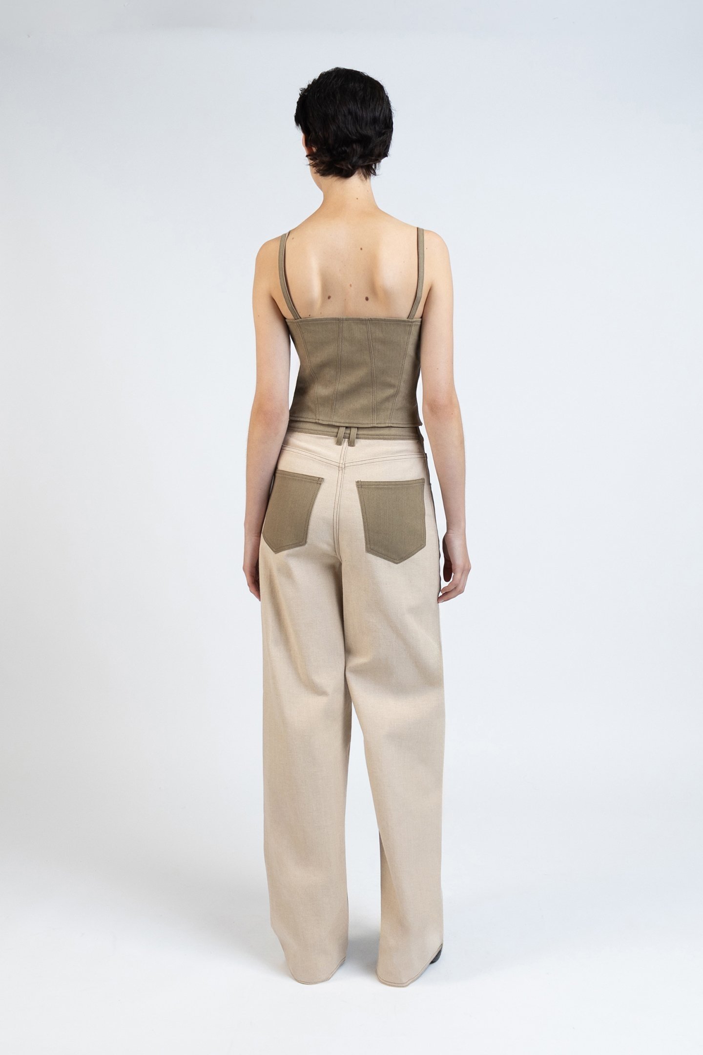 REVERSE DENIM BAGGY TROUSERS KHAKI 2