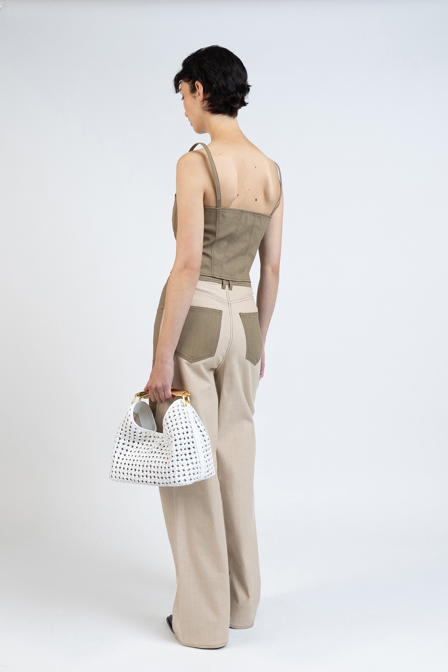 REVERSE DENIM BAGGY TROUSERS KHAKI 3