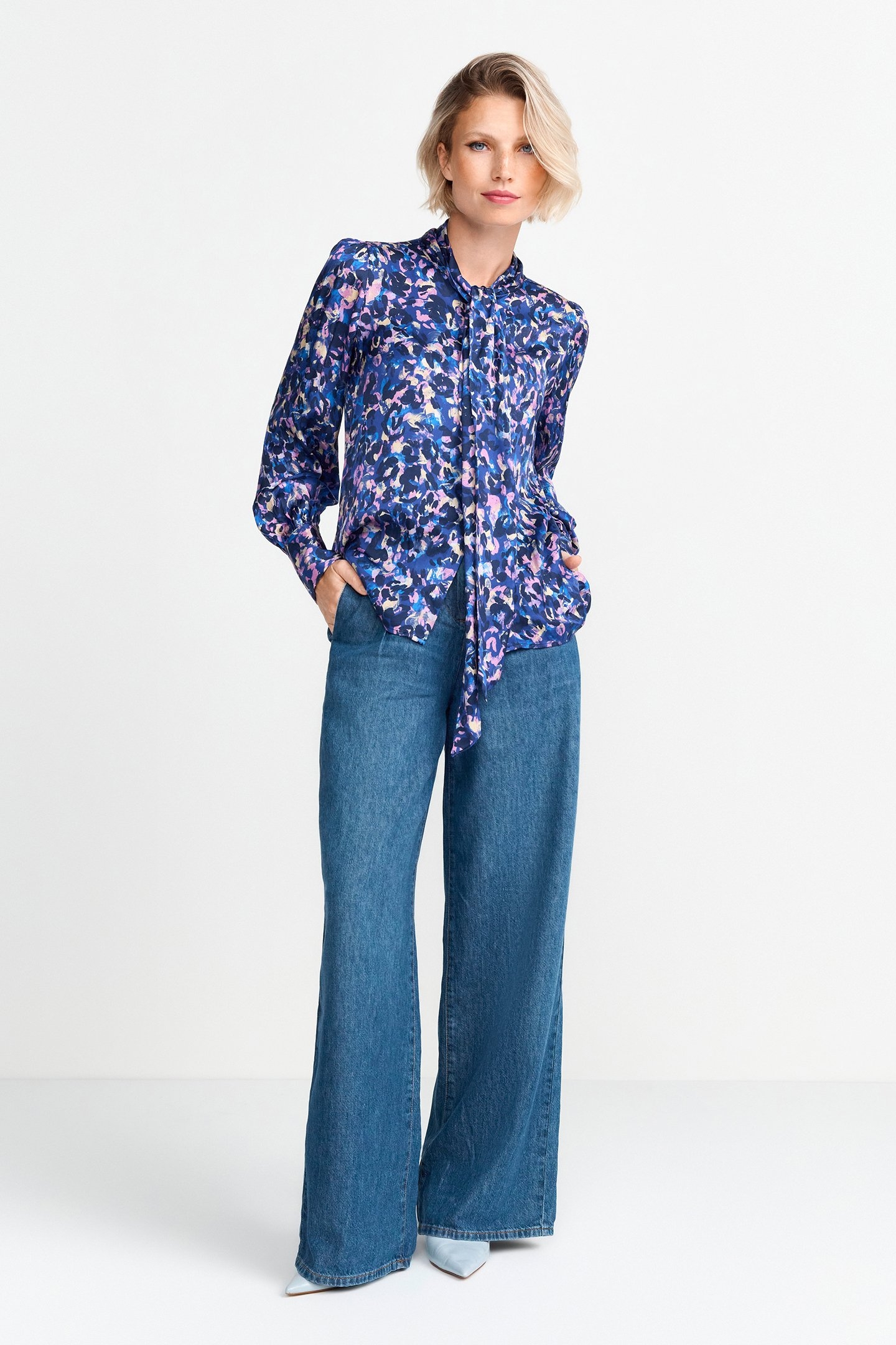PRINTED BLOUSE WITH BOW MIDNIGHT BLUE 1