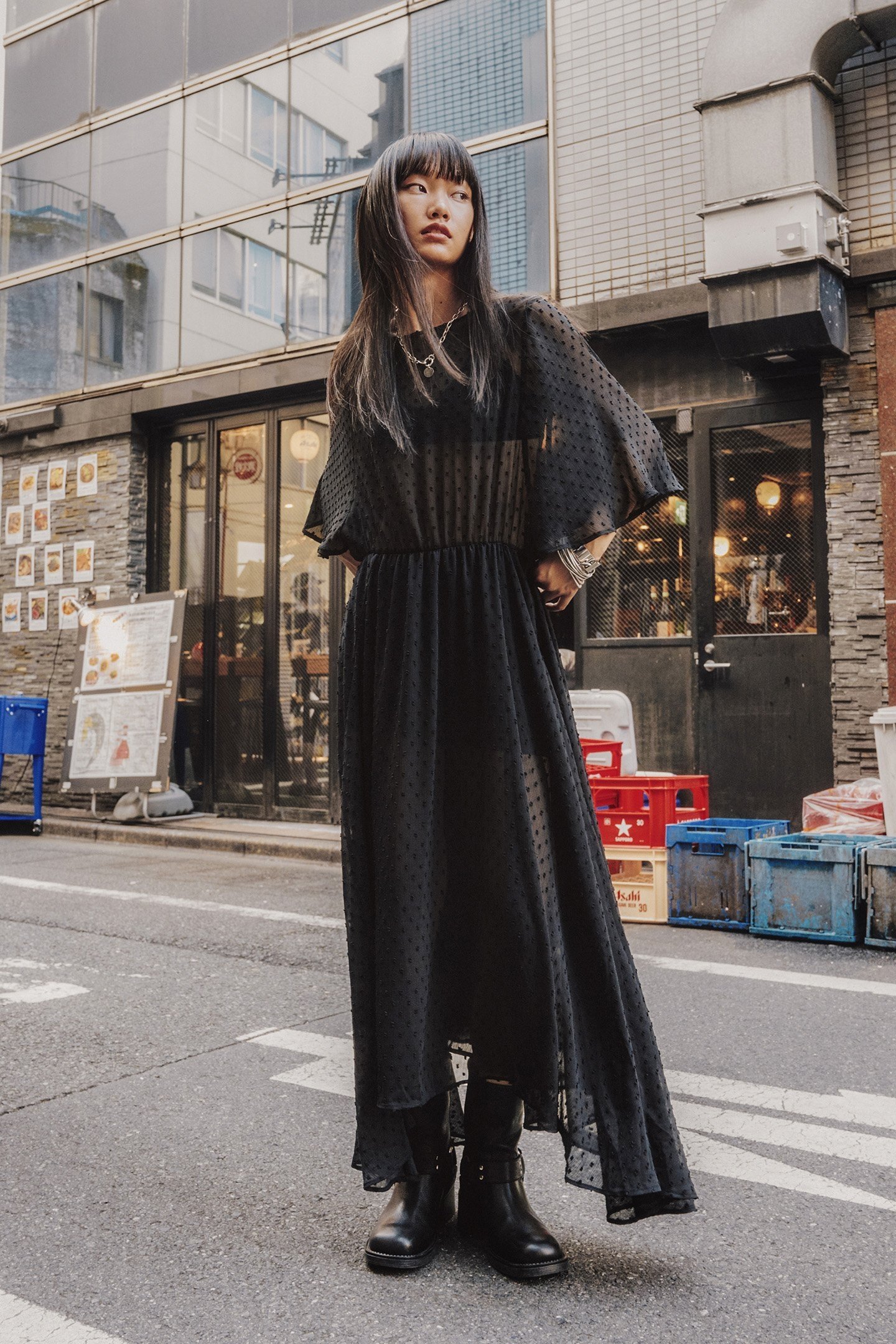 THE BLACK LONG RUFFLE DRESS 1