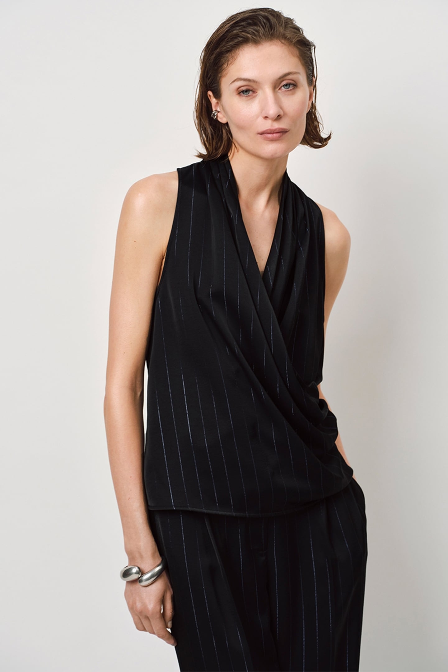 SETIA PINSTRIPE DRAPEY TOP RAVEN 1