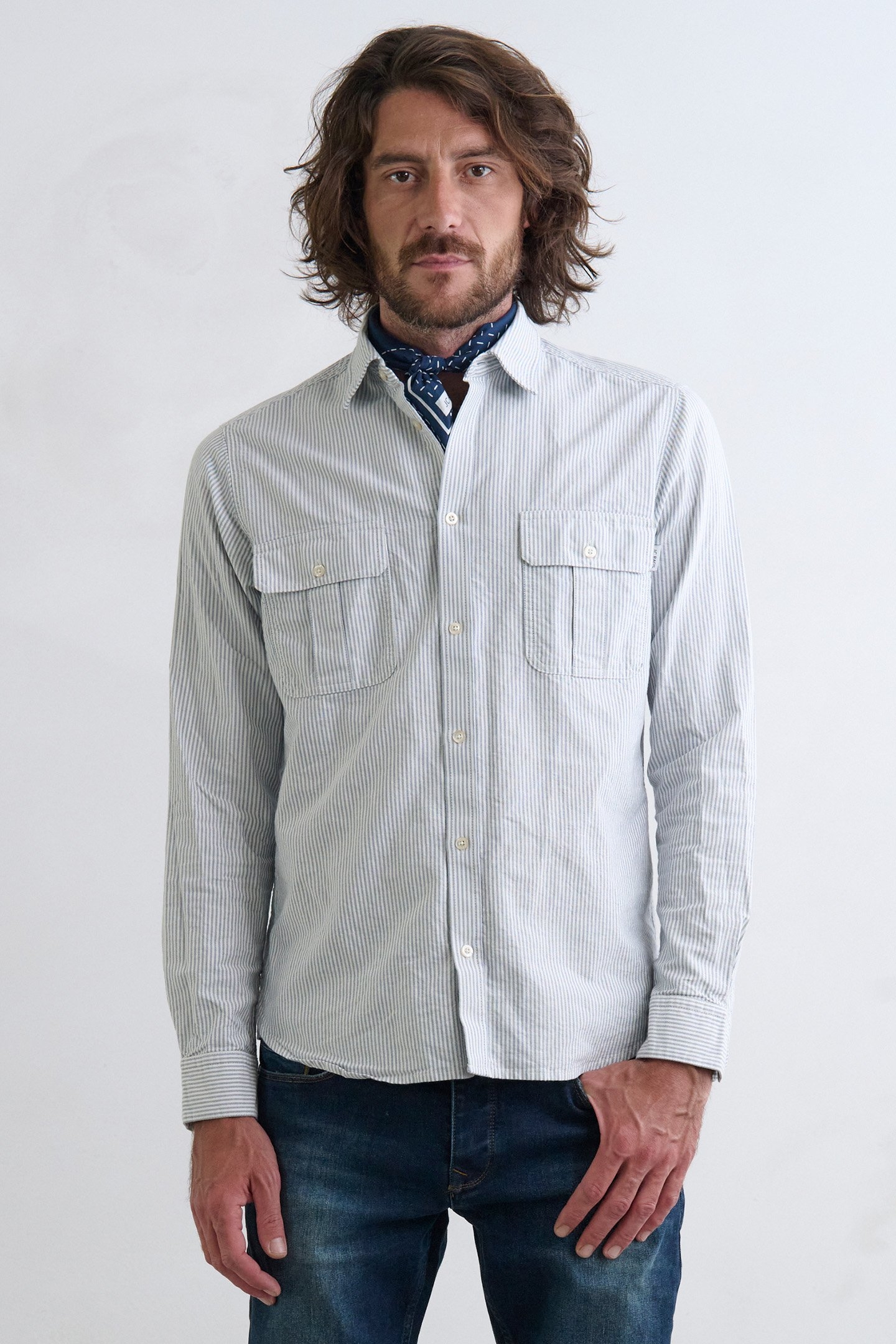 J.C. RAGS RUSTER CASUAL OVERHEMD LANGE MOUW MIDNIGHT STRIPE 1