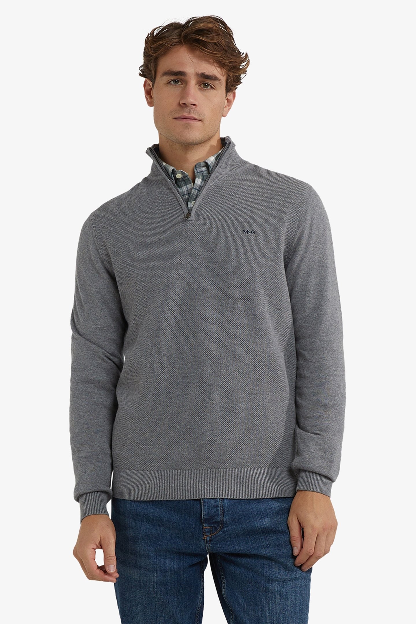 ZIP MOCK SWEATER MEDIUM GREY MELANGE 1