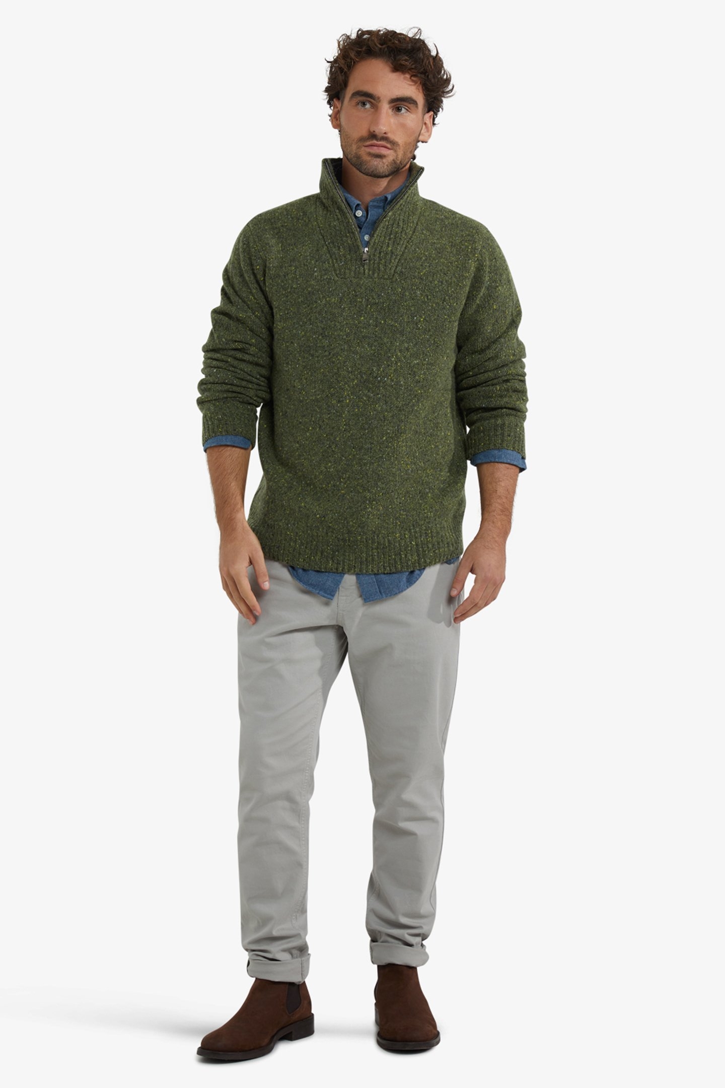 ZIP MOCK FISHERMANS SWEATER DARK OLIVE 2