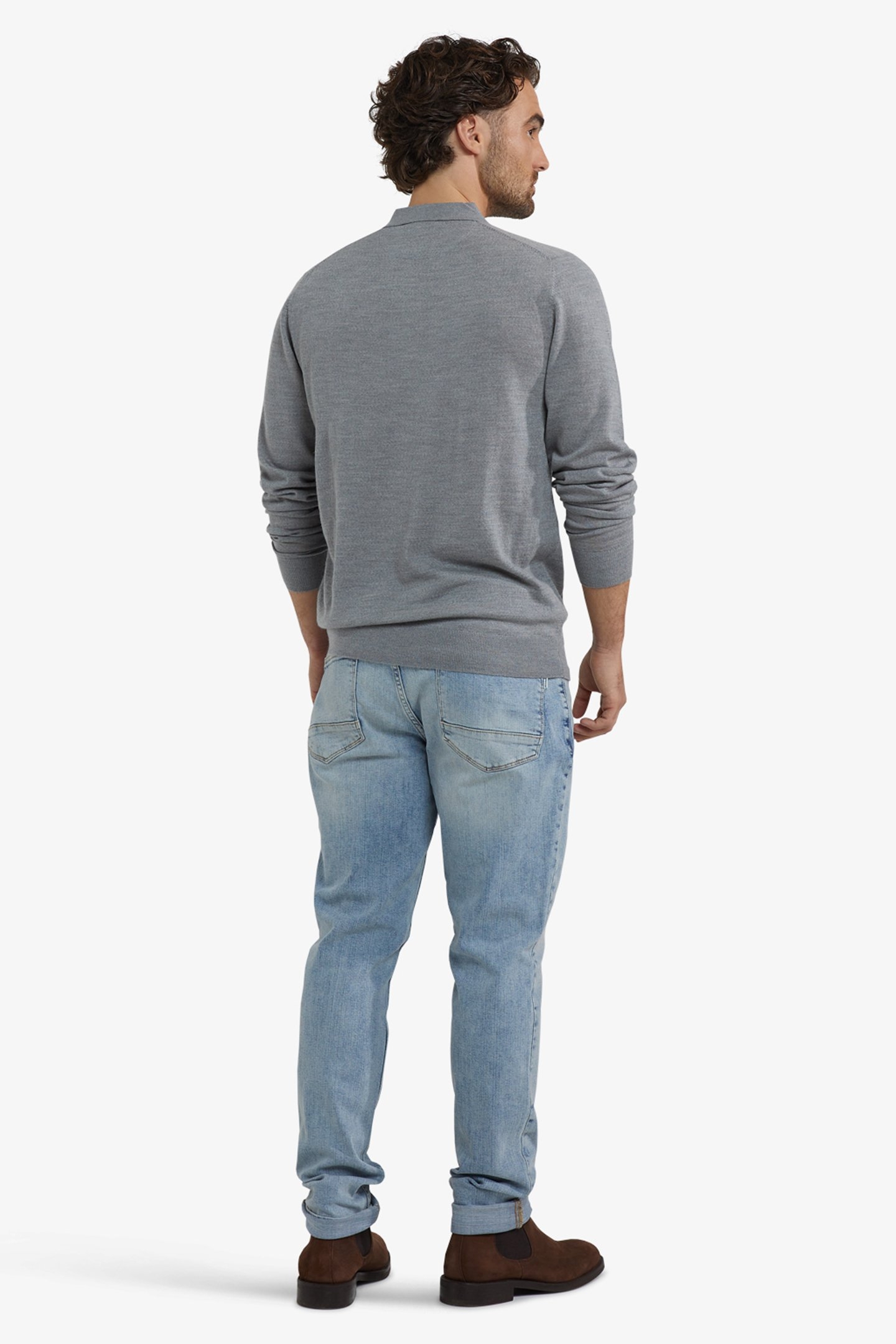 FINE MERINO POLO LONG SLEEVE MEDIUM GREY MELANGE 3