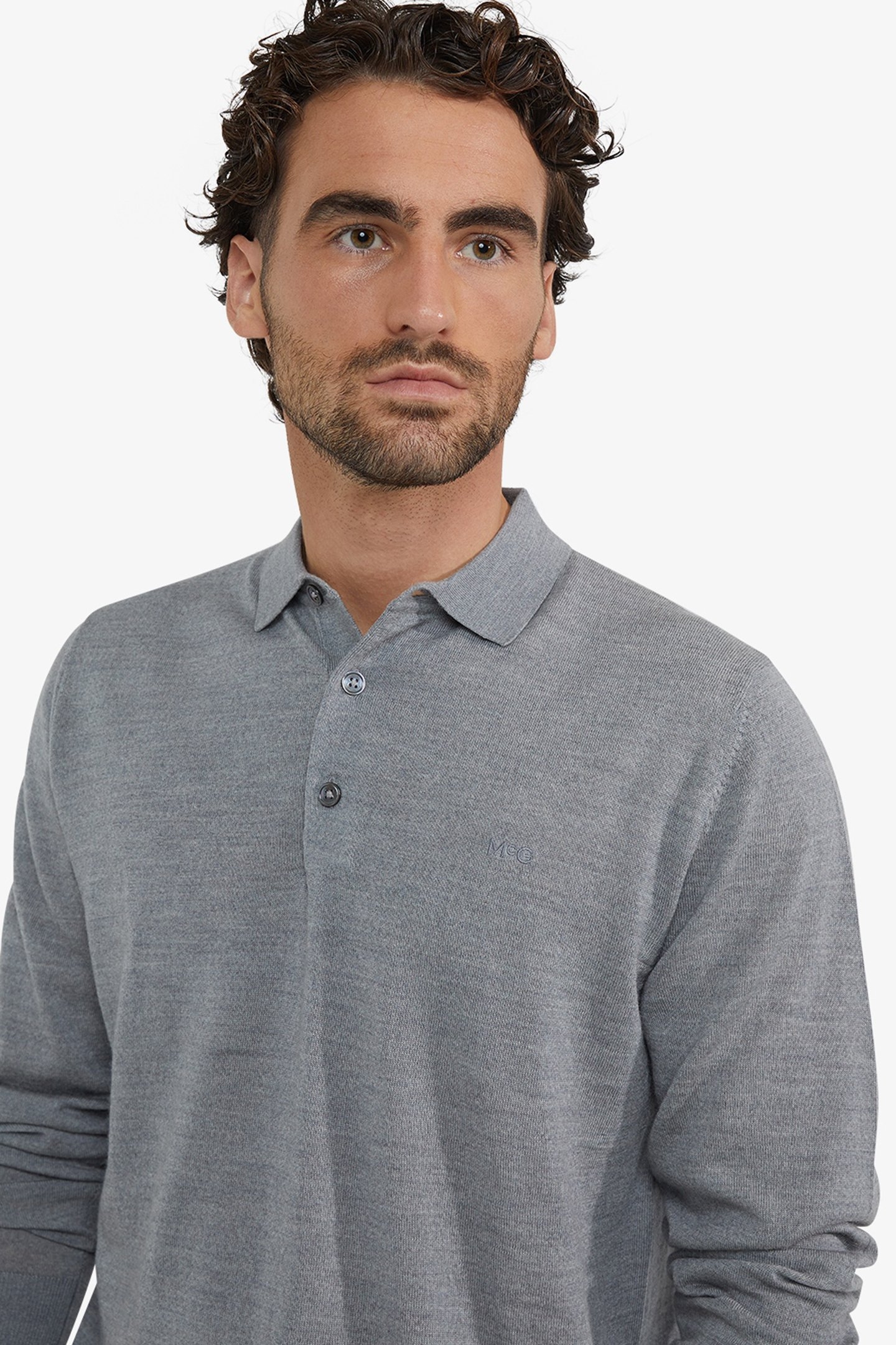 FINE MERINO POLO LONG SLEEVE MEDIUM GREY MELANGE 5