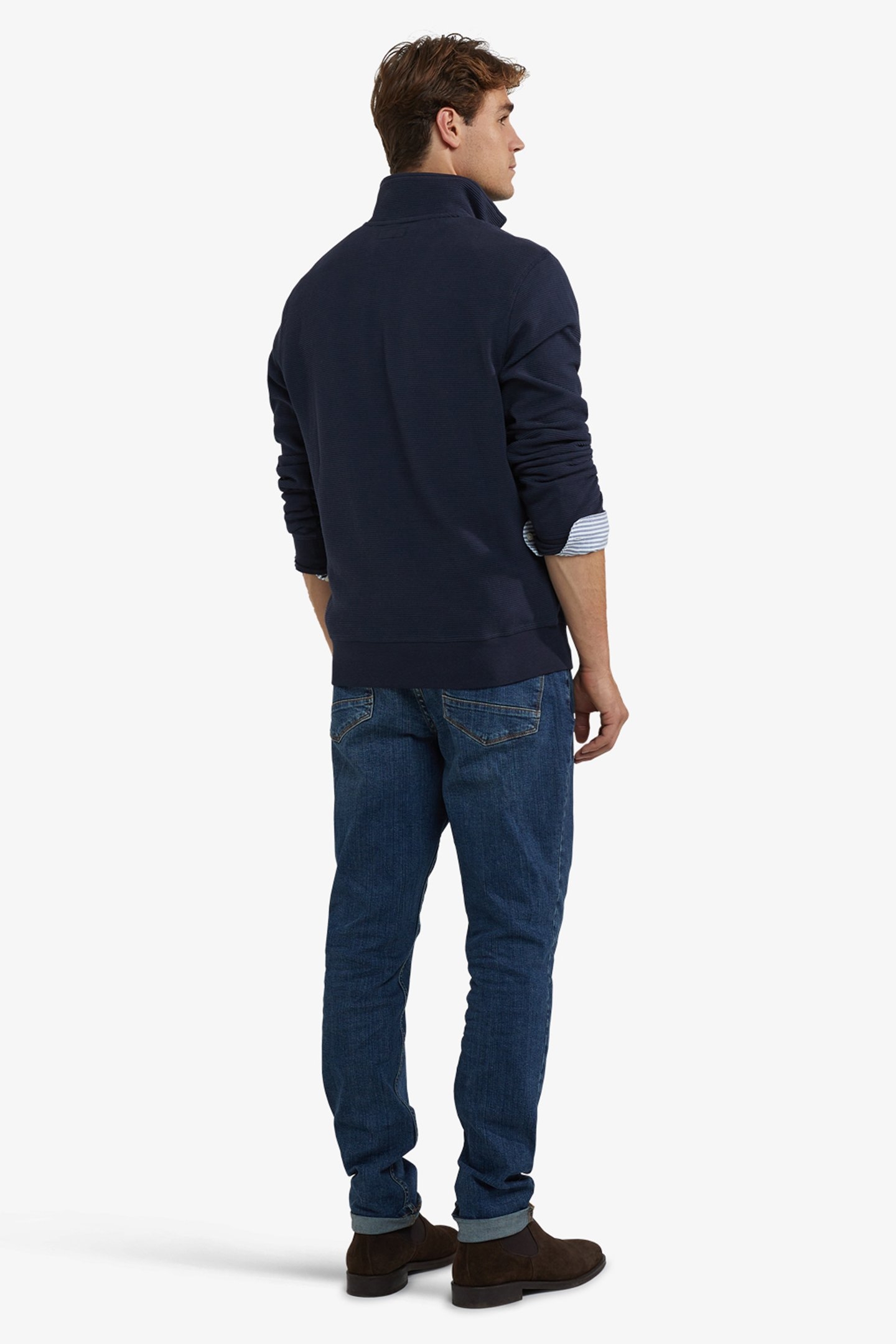 RIBBED ZIP MOCK SWEATSHIRT NAVY 3