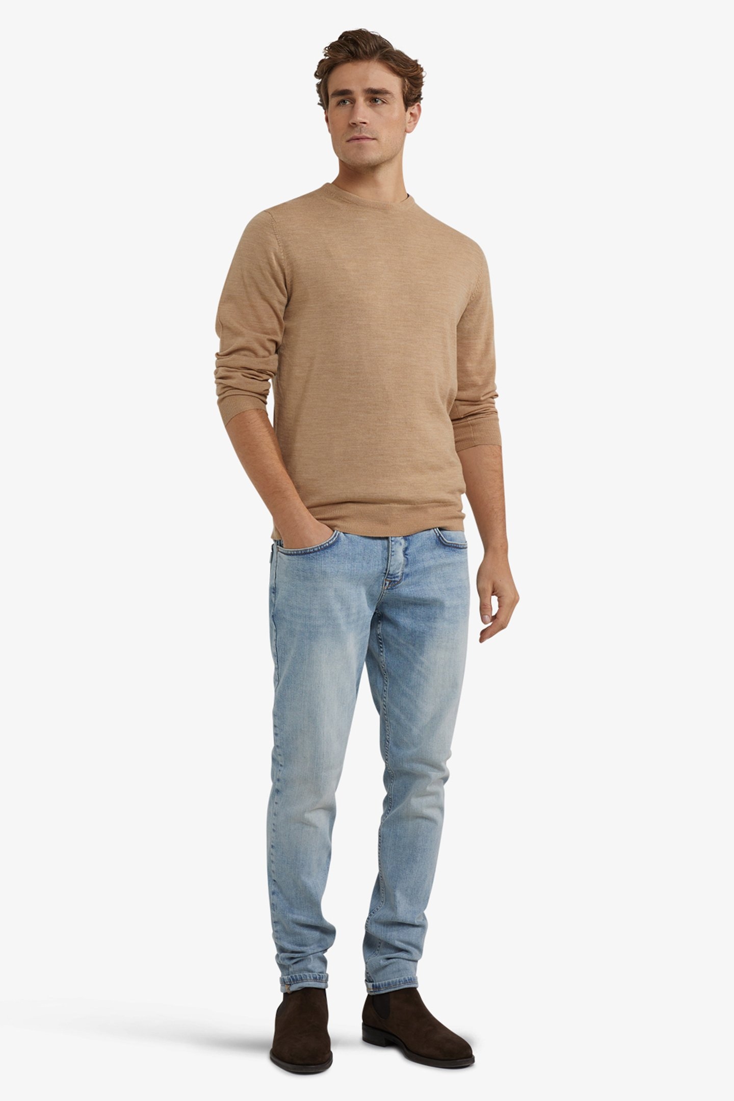 FINE MERINO C-NECK SWEATER CAMEL 2