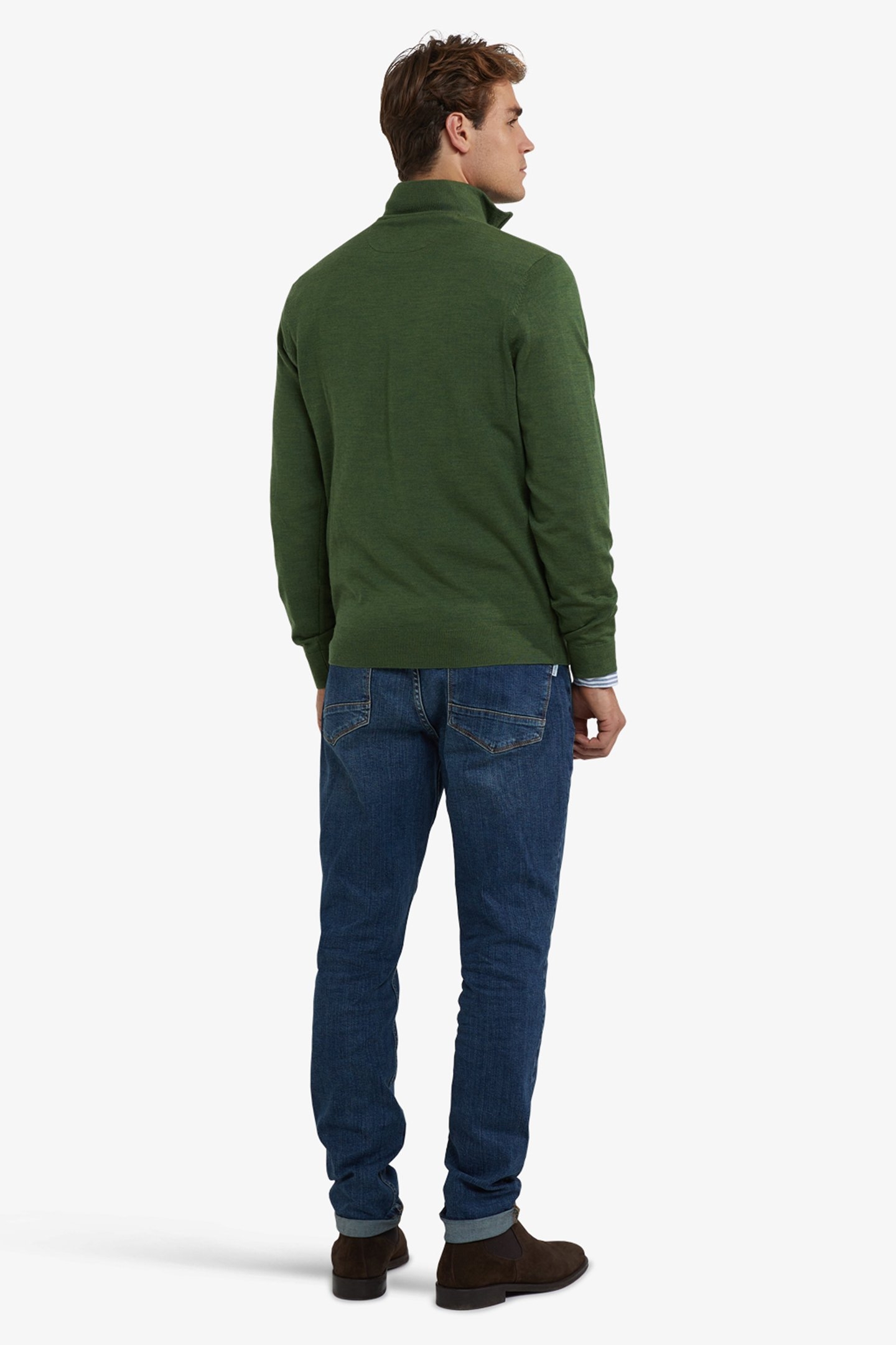 FINE MERINO ZIP MOCK SWEATER MOSS GREEN 3
