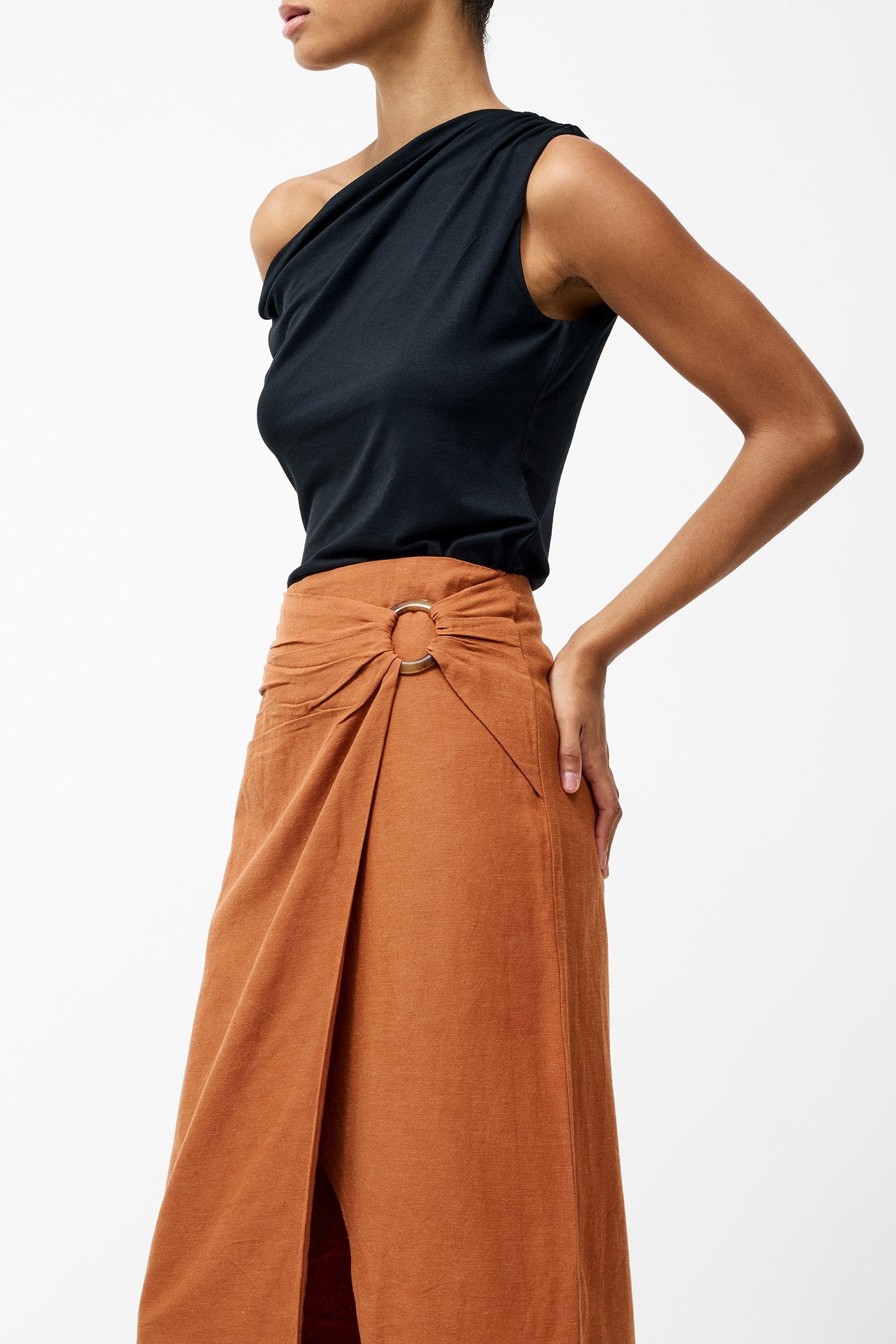 ARIETTE LIN BLEND SLIT MIDI SK COFFEE BROWN 3